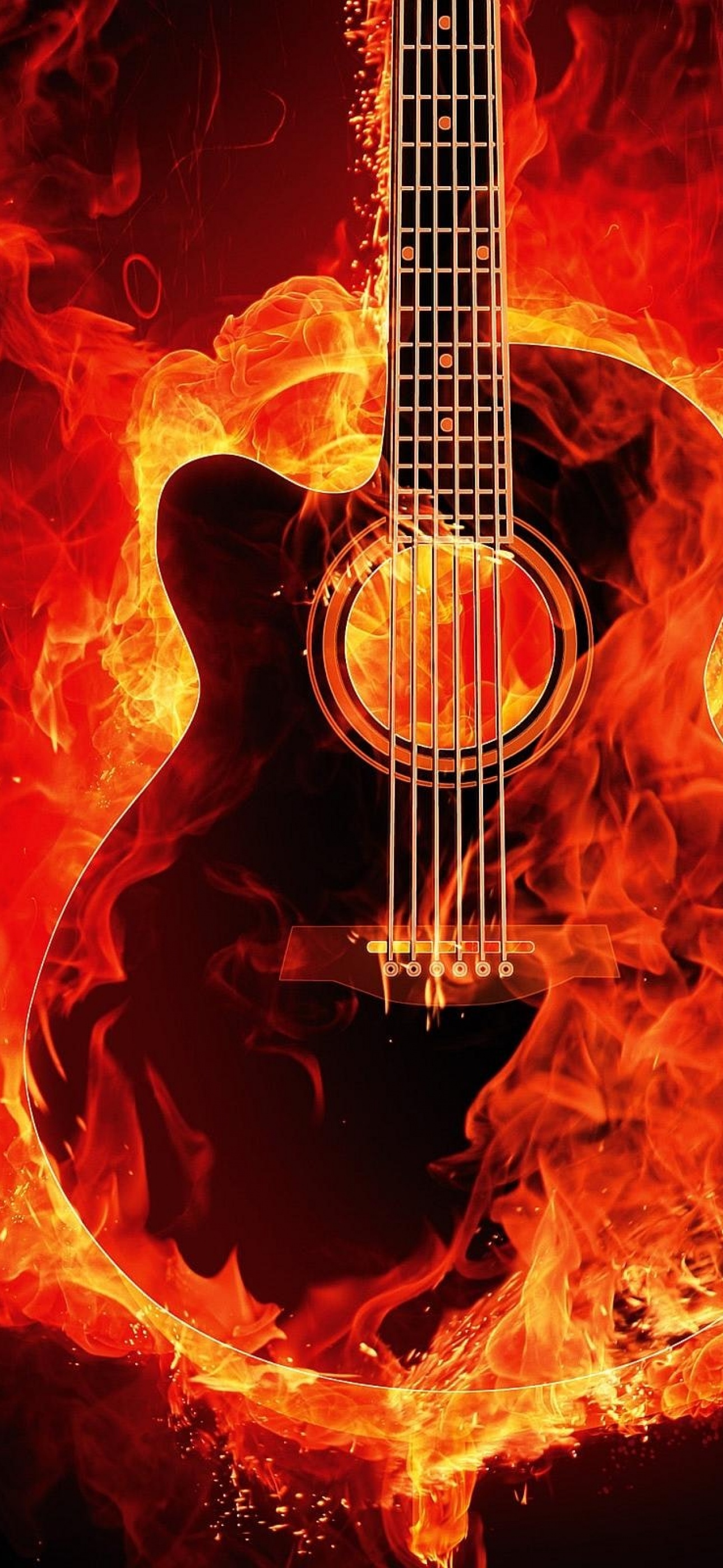 Flaming Guitar Wallpaper 4K, Black background
