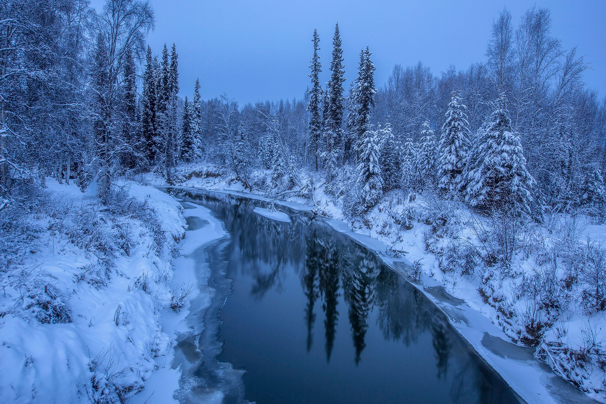 Mobile wallpaper: Winter, Snow, Reflection, Forest, Earth, River, Alaska, 999064 download the picture for free