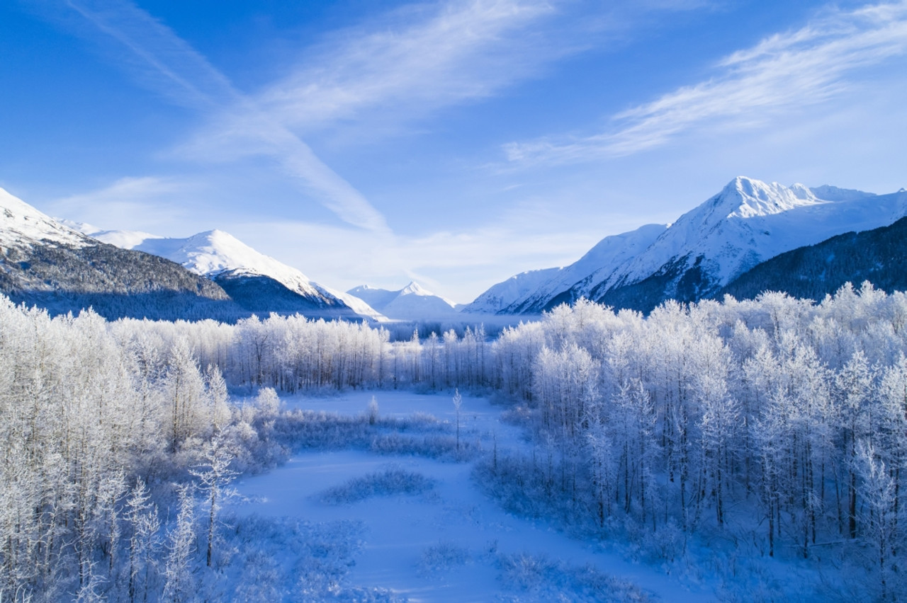 Winter Scenic Of Mountains Peaks And Valley In Alaska, Portage Valley In South Central Alaska; Anchorage, Alaska, United States Of America Poster Print By Michael Jones / Design Pics # VARDPI12546645