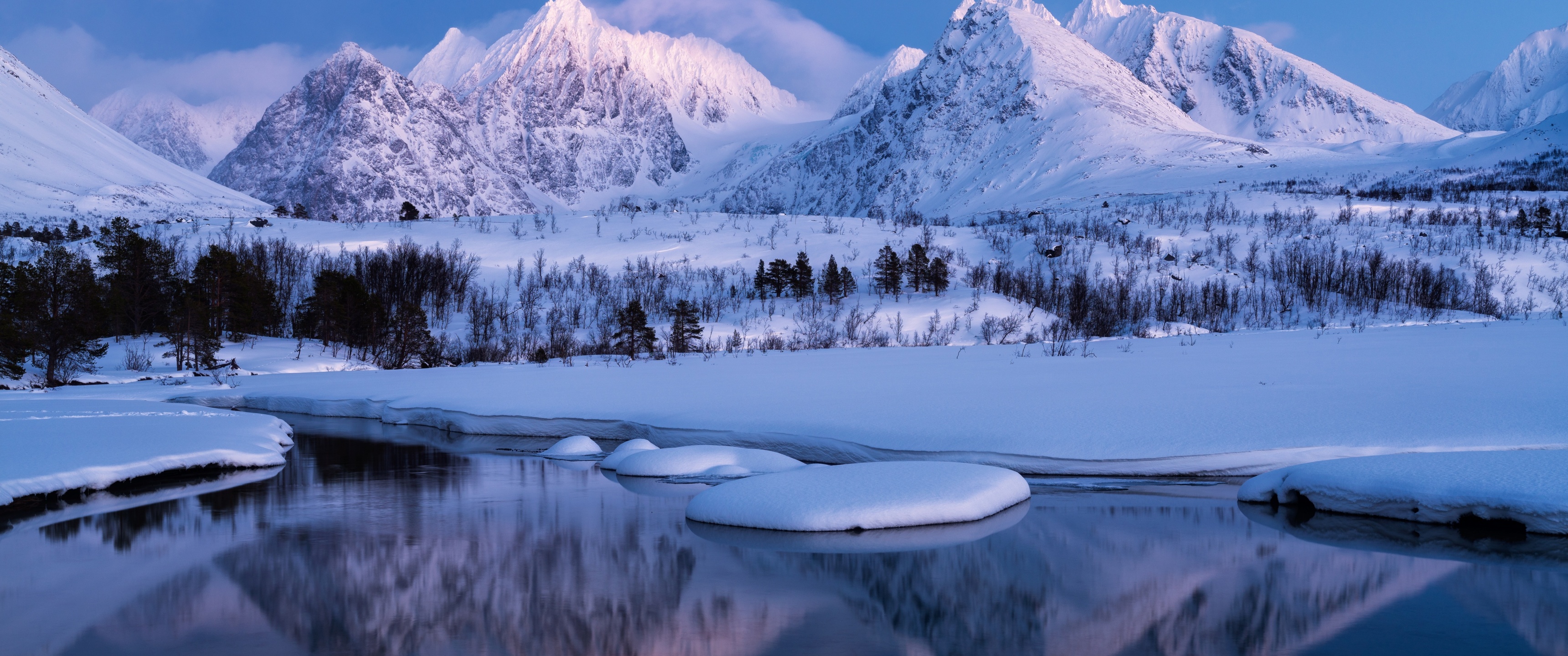 Winter Mountains Wallpaper 4K, Landscape, Lake, Cold