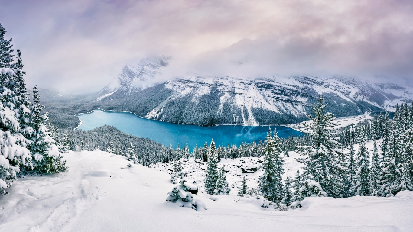 Download wallpaper 1366x768 blue river, winter, cloudy day of winter, photography, tablet, laptop, 1366x768 HD background, 28864