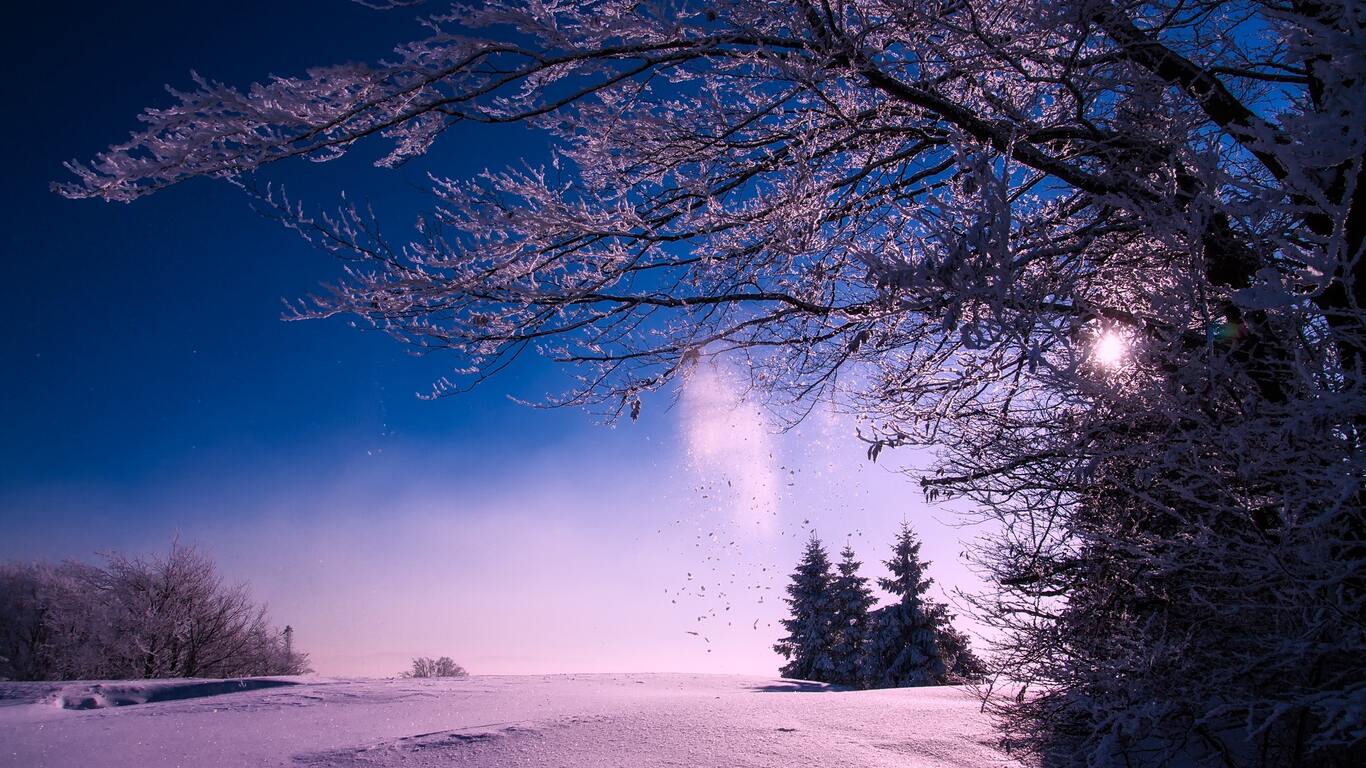 Winter Snow Sunset Dusk Sky Clouds Landscape 1366x768 Resolution HD 4k Wallpaper, Image, Background, Photo and Picture