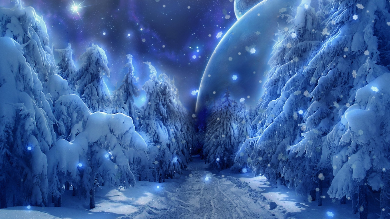 Download Winter, Snow, Fantasy, Art, Alien, Landscapes, Road Wallpaper in 1366x768 Resolution
