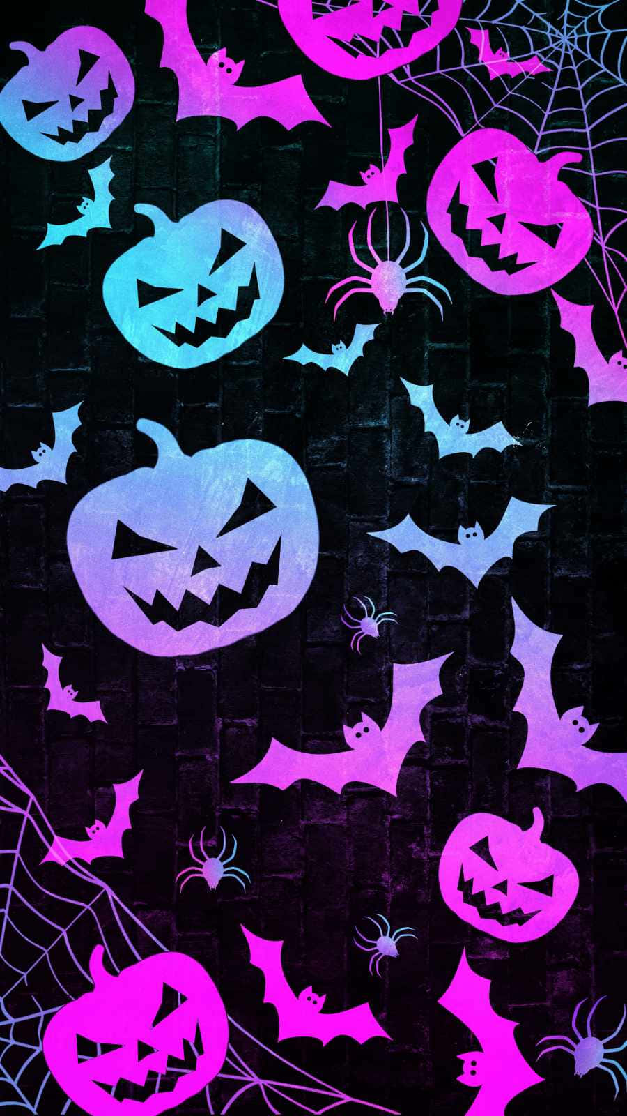 Download Gradient Purple Bats And Pumpkins iPhone Halloween Background