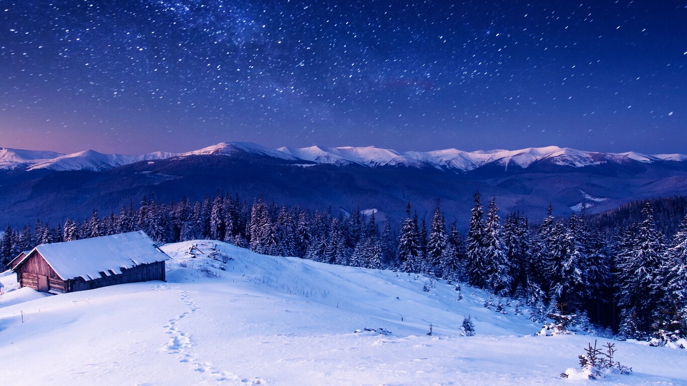 Sky Winter Stars Mountains 4k 1366x768 Resolution HD 4k Wallpaper, Image, Background, Photo and Picture