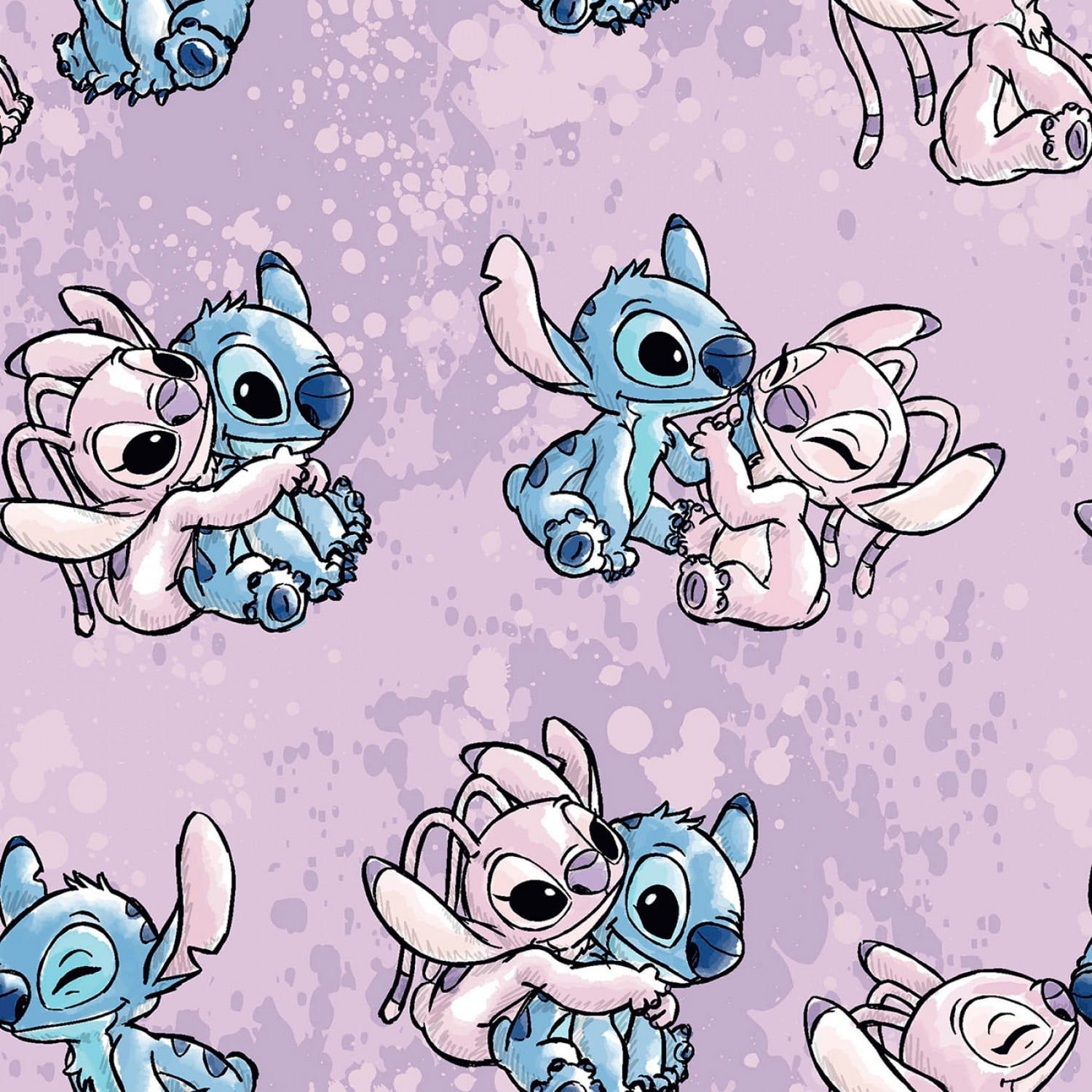 Disney Lilo & Stitch Angel Watercolor Lavender 100% Cotton Fabric Sold