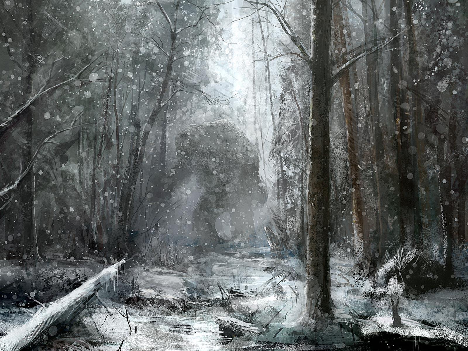 Fantasy monster monsters creature winter snow forest tree dark wallpaperx1200