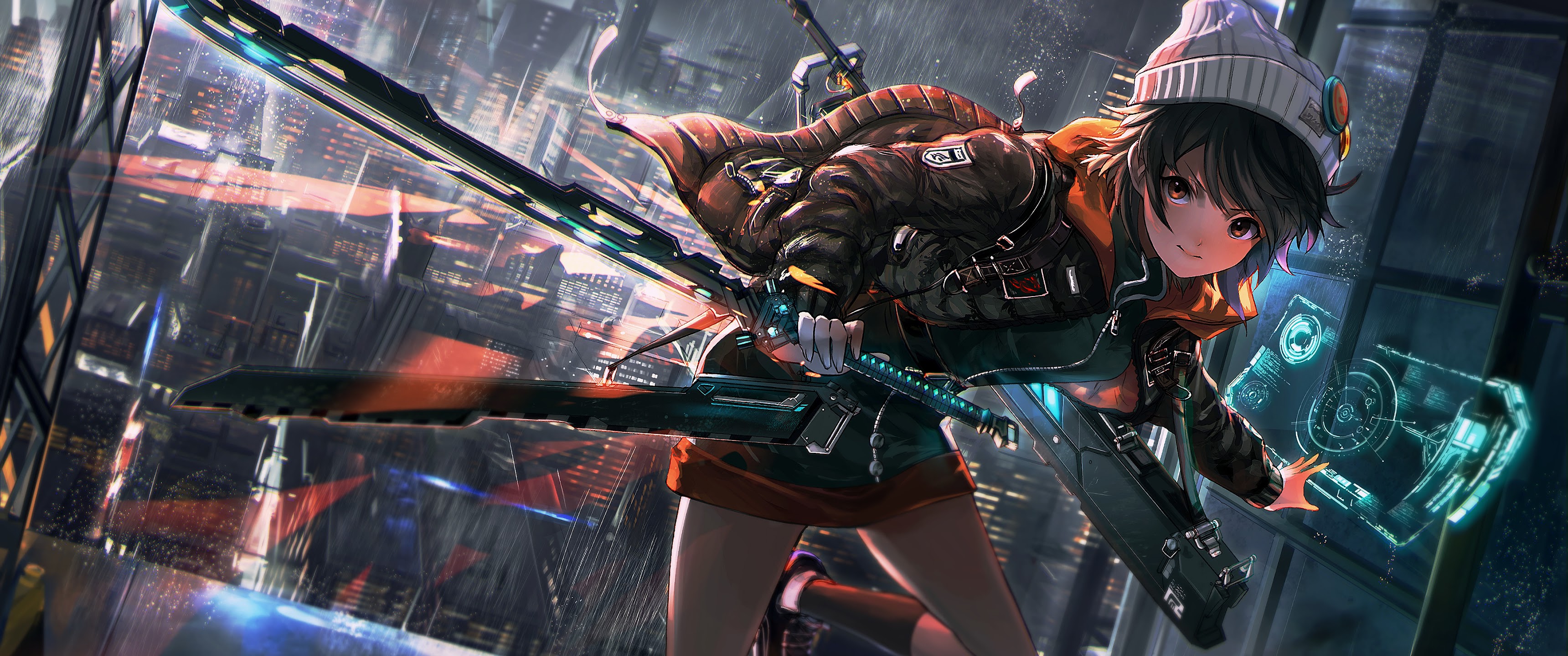 Anime Girl Sci Fi Katana 4K Wallpaper