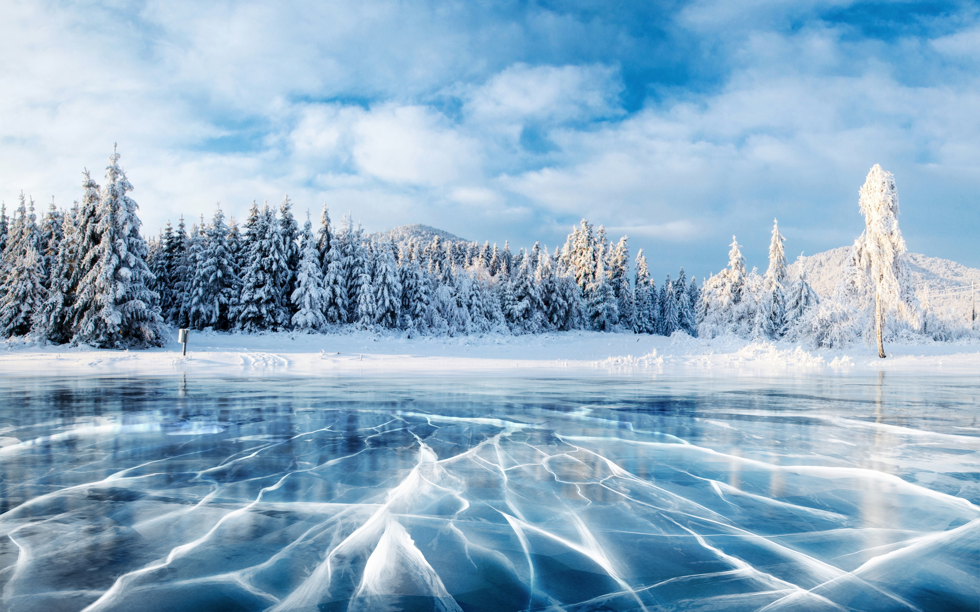 Cracked Ice on a Frozen Lake, Carpathian Mountains, Ukraine