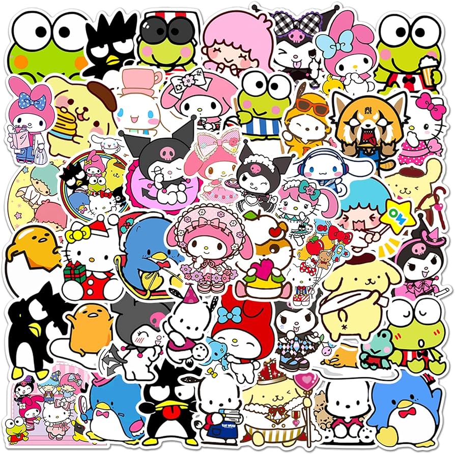 Cute Sanrio Cartoon Stickers for Kids Water Bottle 50pcs Pack, Kawaii Waterproof Vinyl Stickers for Teen Girl Laptop Skateboard Bike Guitar Laggage Bicycle Travel Case (Japanese Cartoon)