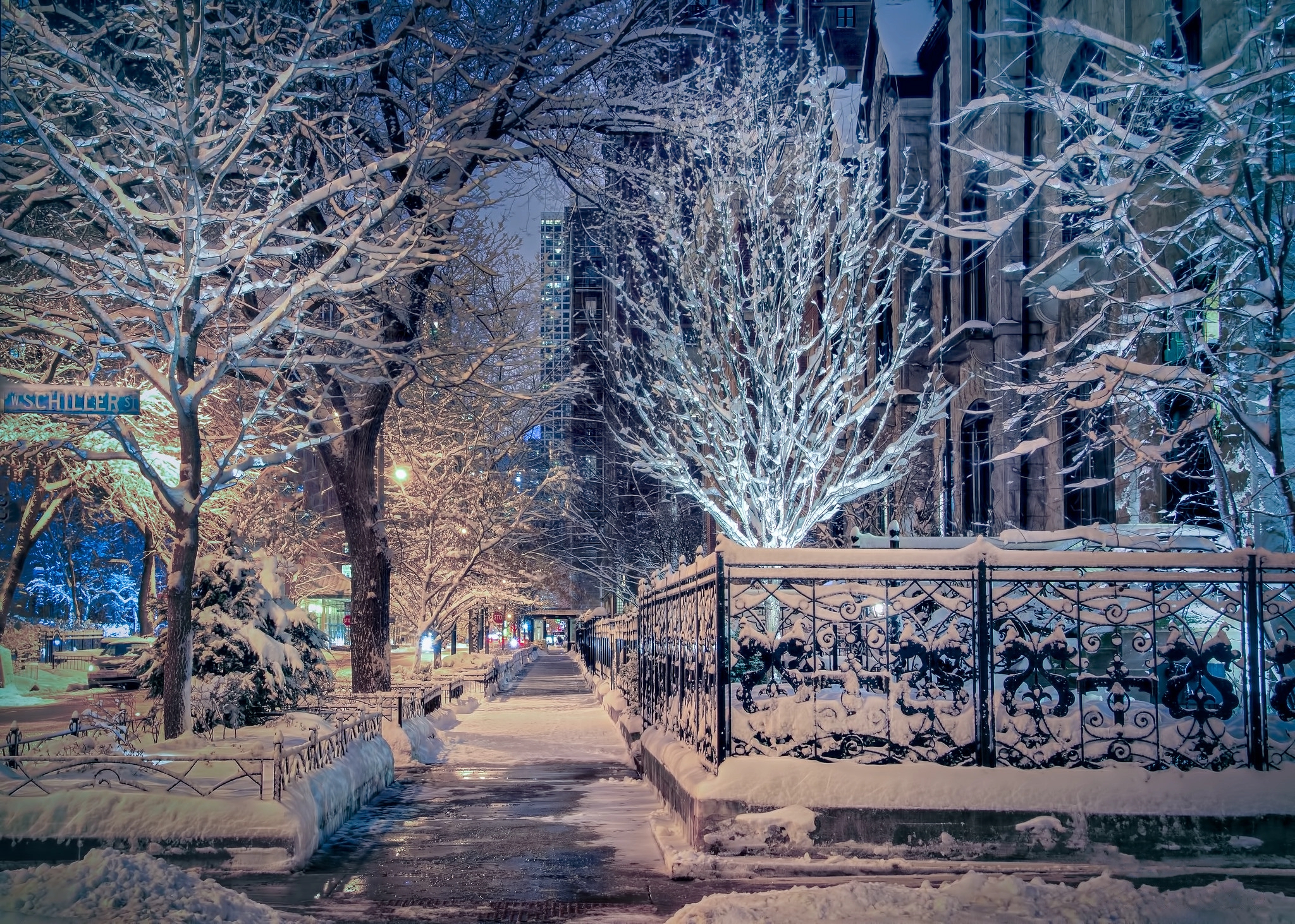 Wallpaper Chicago West Schiller Street winter city picture on Fonwall