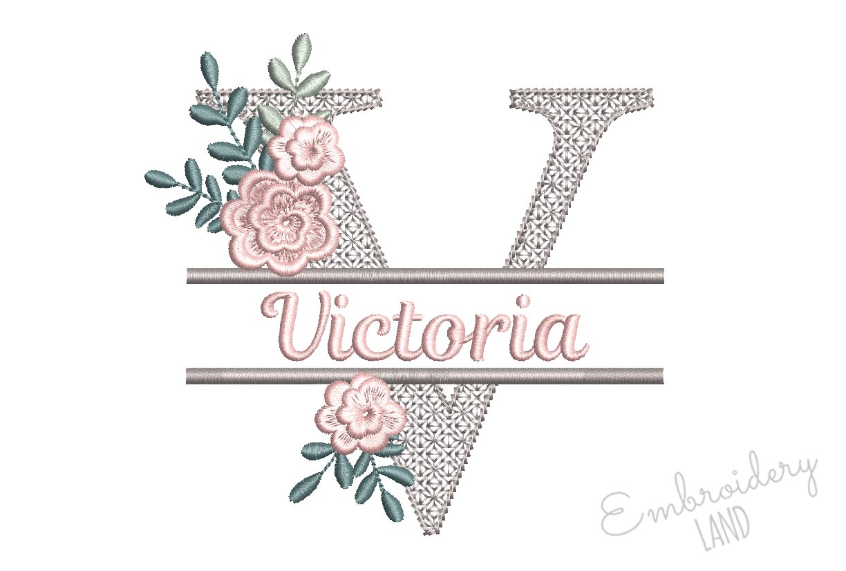 Letter V Split Monogram Machine Embroidery Design DL23