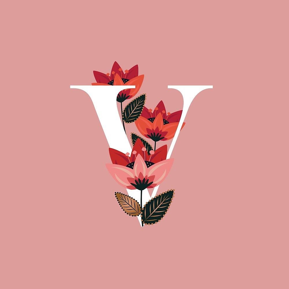 Venice Floral Monogram V by werlangpaper. Redbubble. Floral monogram, Floral monogram letter, Alphabet illustration