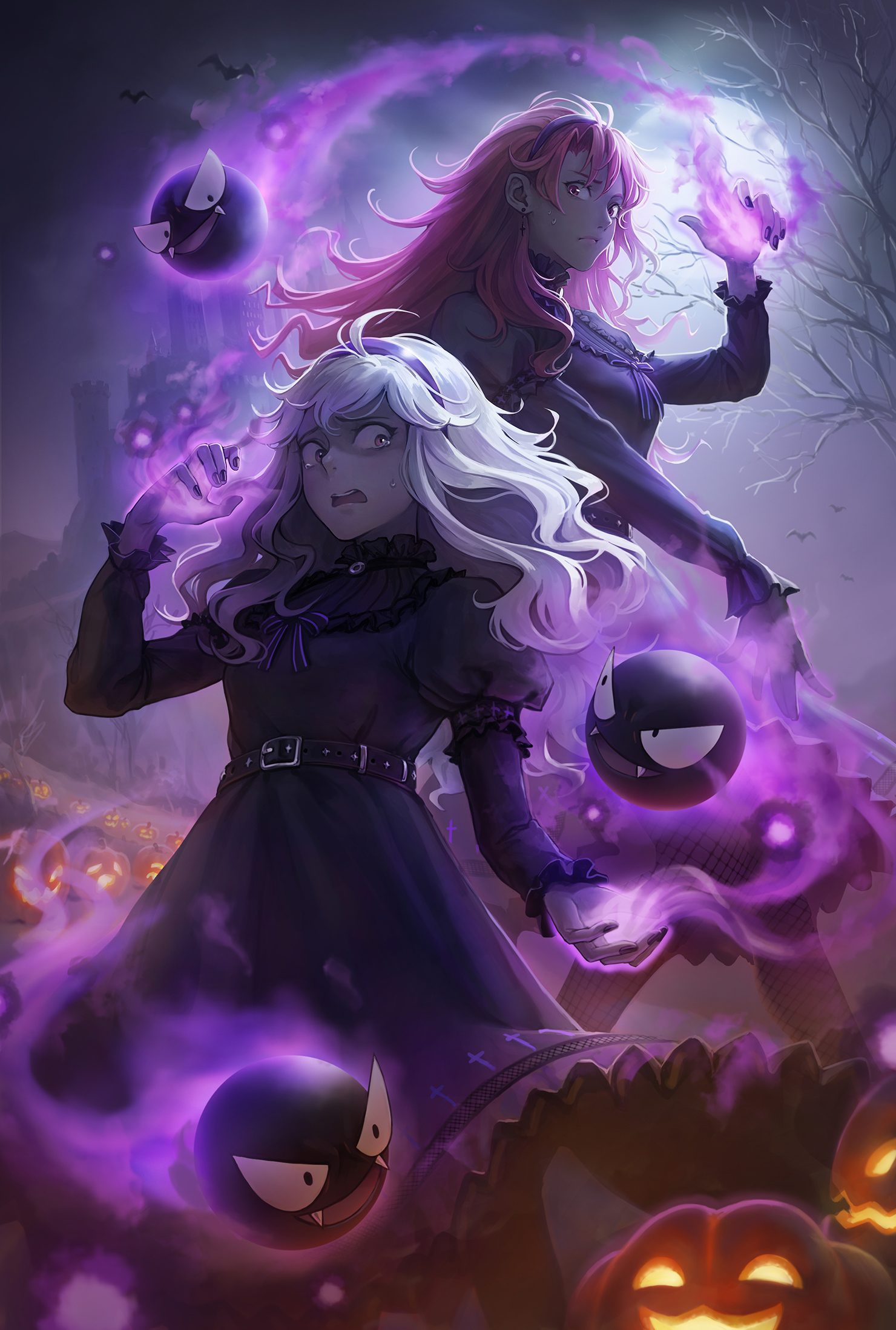 hex maniac, lysithea von ordelia, gastly, and hapi (pokemon and 4 more) drawn by kazuko_(towa)