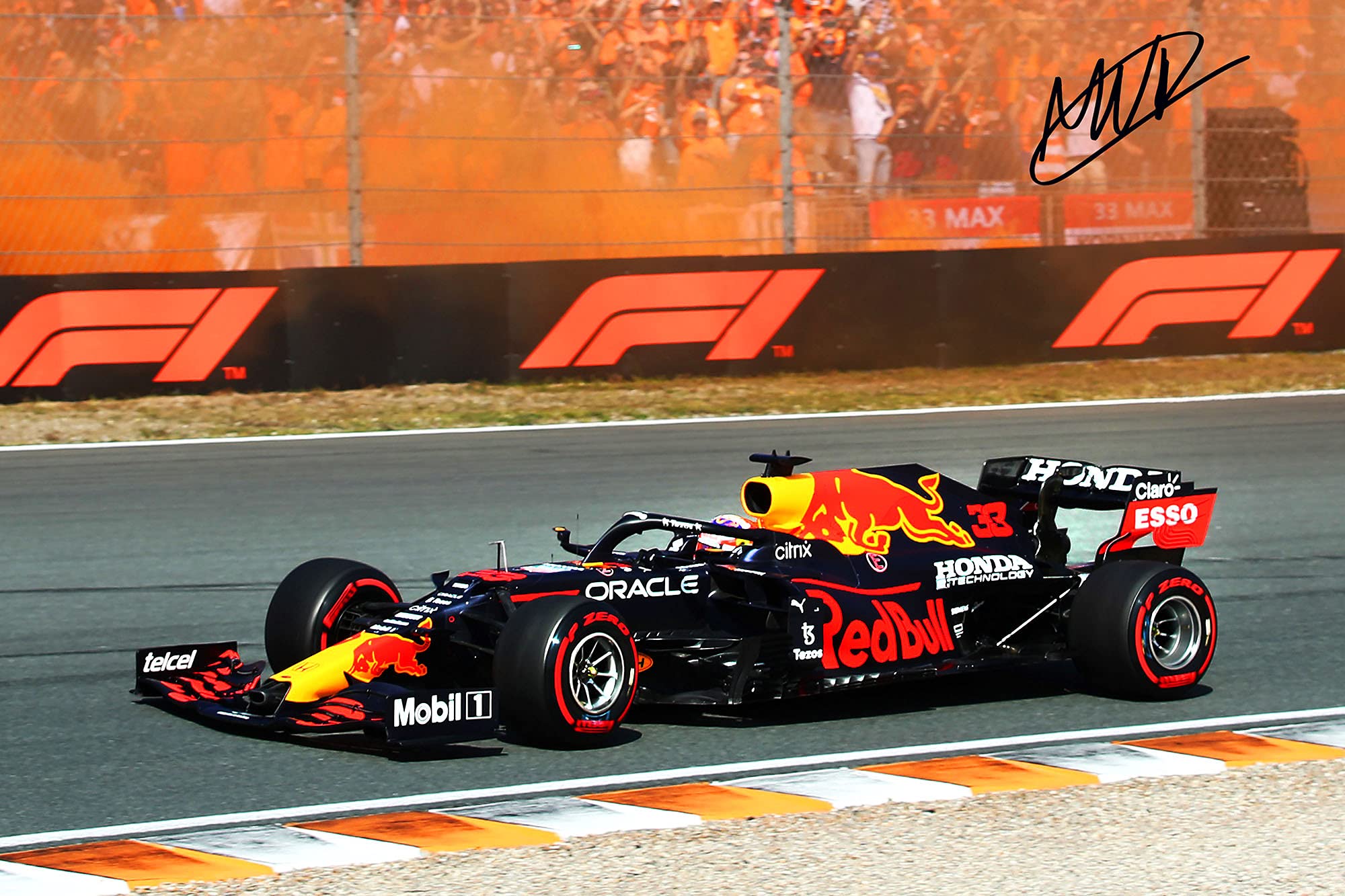 XOTIKS Red Bull Racing F1 With Pre Printed Max Verstappen Autograph Art Giclee Canvas Print Photo Wall Art. Professional Gallery Wrap Style Ready To Hang. (16In X 24In): Posters