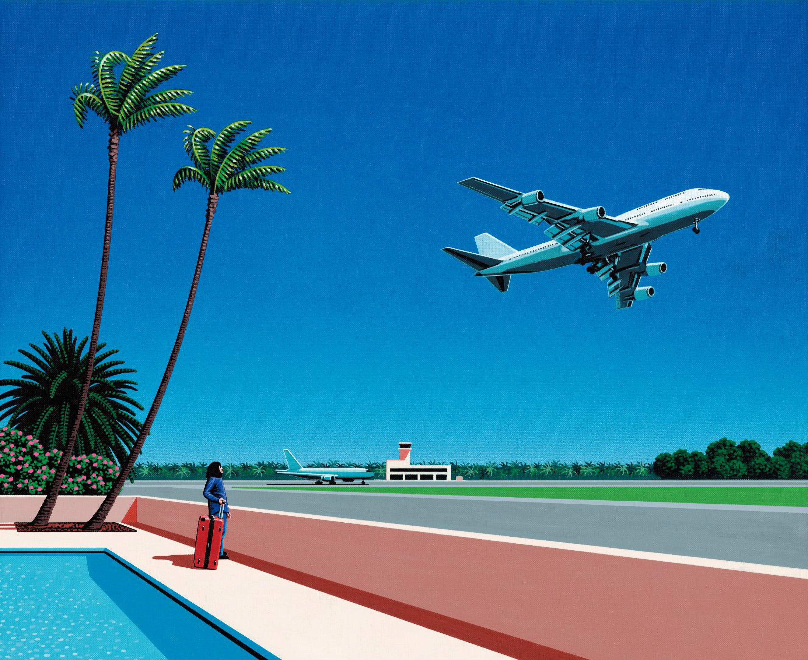 Hiroshi Nagai #Retrowave #painting palm trees #airplane swimming pool K # wallpaper #hdwallpaper #desktop. Nagai, Retro artwork, Retro art
