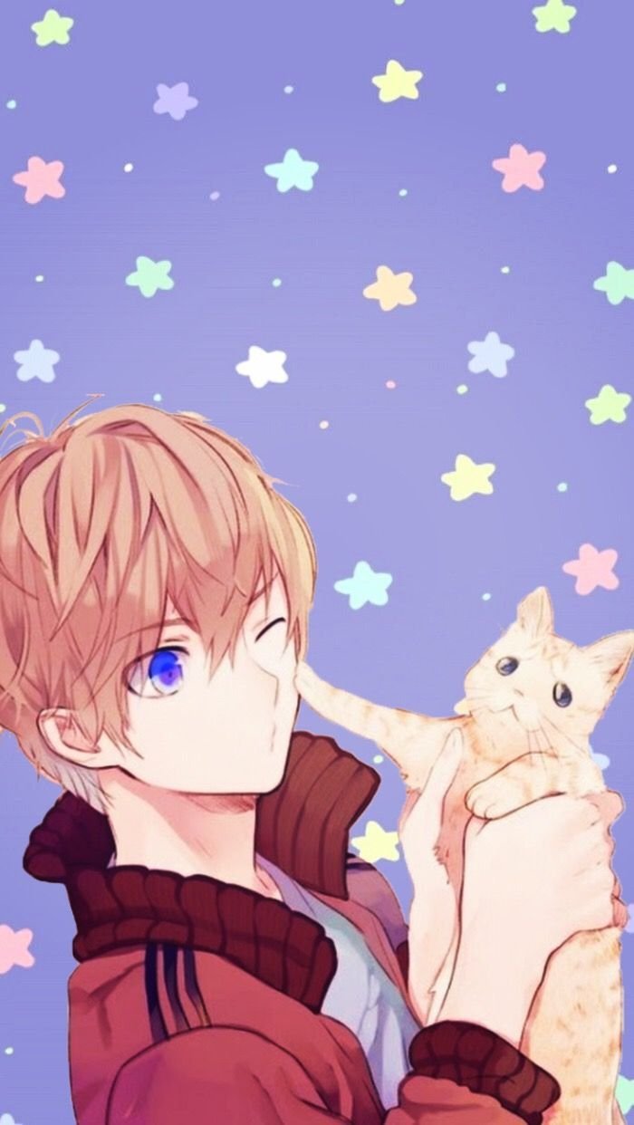 Anime boy with cat Wallpaper Download