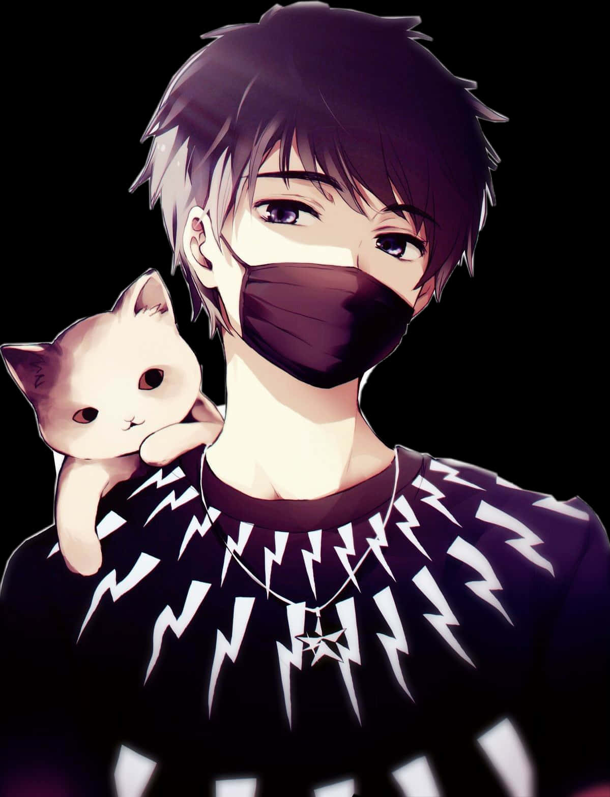 Download Mask Boy Kpop Anime With Cat Wallpaper