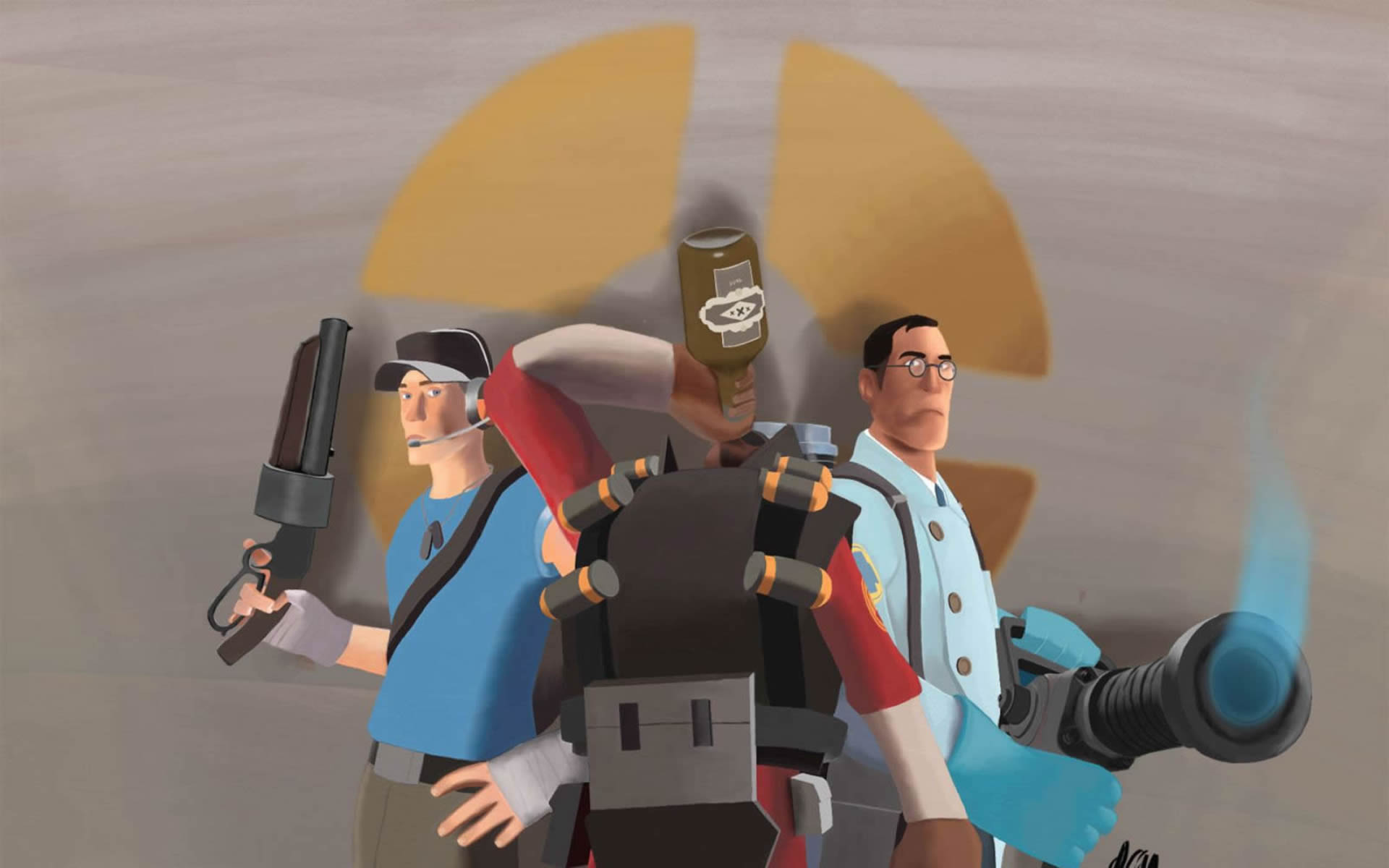 Scout Medic And Demoman Taking A Swig Of Booze Fortress 2 Wallpaper