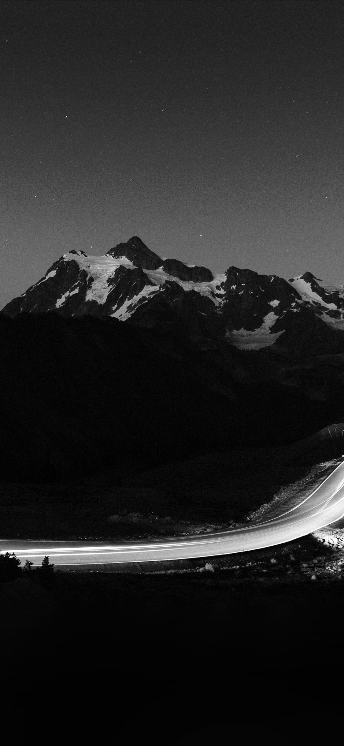 Night Mountain Road Street Light Dark Bw Wallpaper