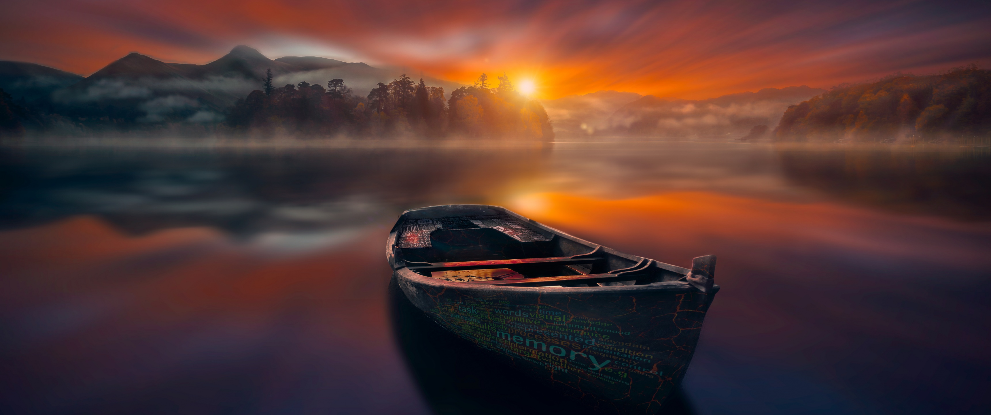 Sunset Wallpaper 4K, Boat, Lake, Reflections, Dawn