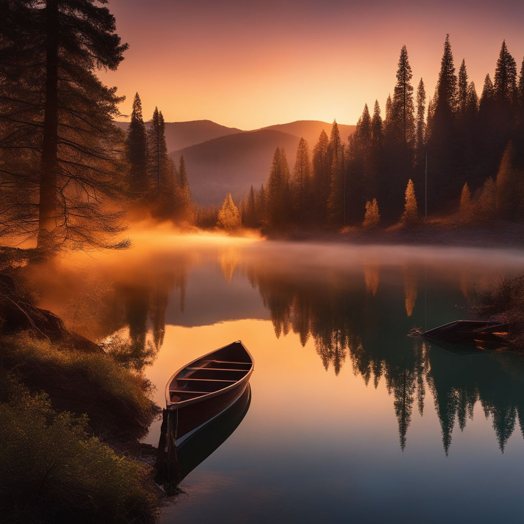 An abandoned rowboat floating upside down in a misty river