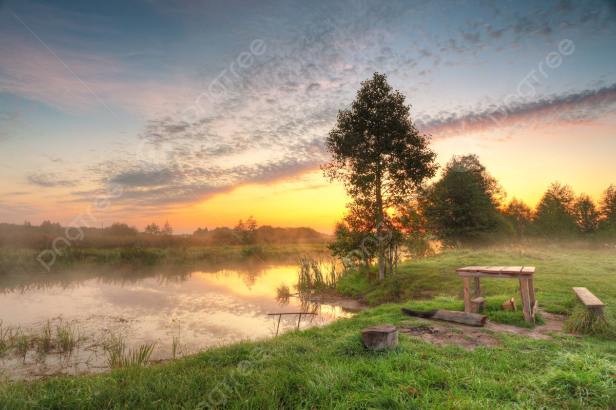 Place For Picnic Autumn Colorful Sunrise On Foggy Calm River Fall Season Misty Morning Autumn Dawn Scene Panorama Belarus Photo Background And Picture For Free Download