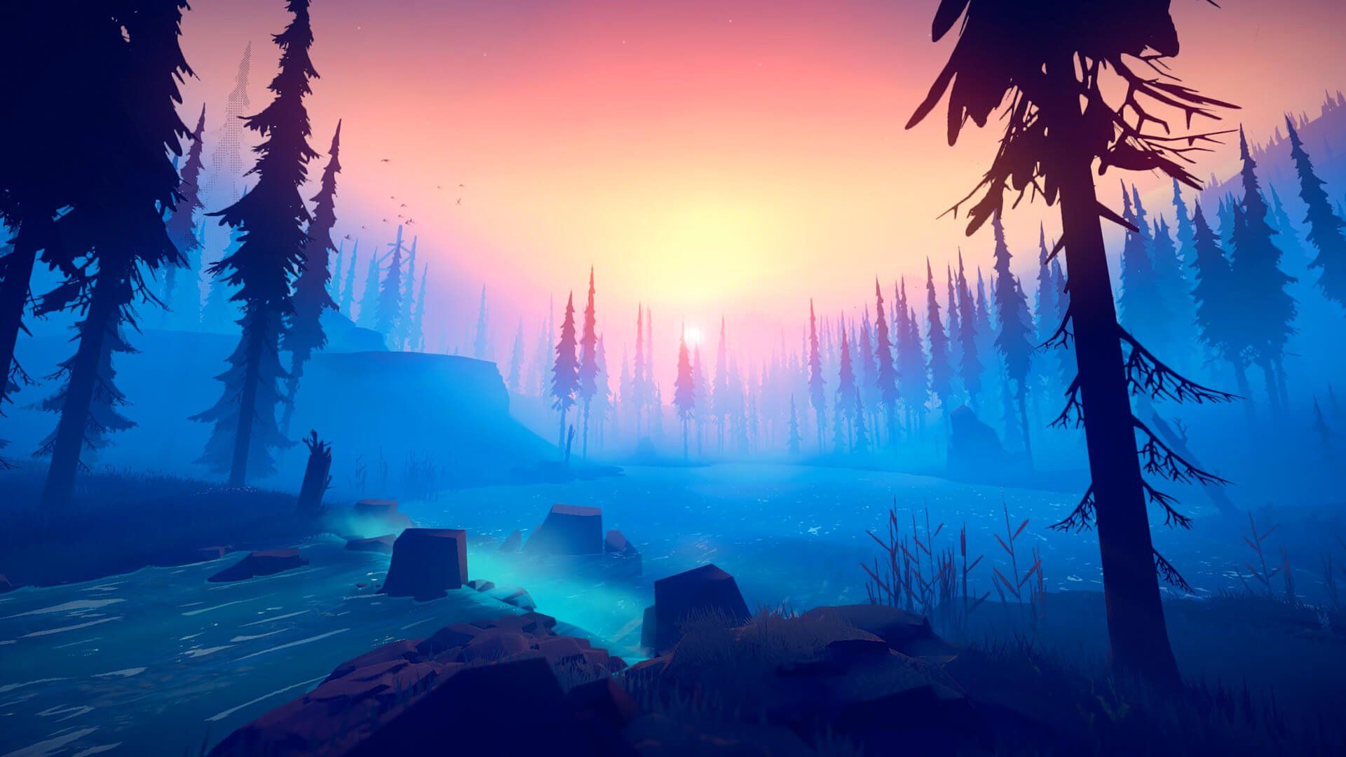 Forest River at Sunset (1920 X 1080)