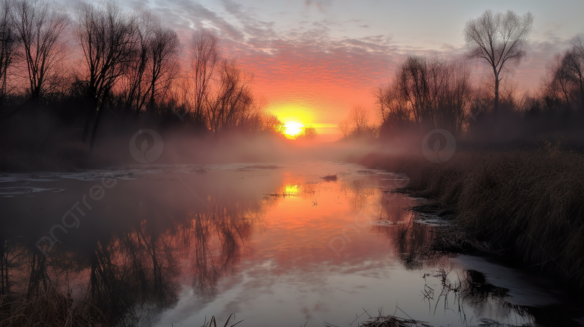 Sunrise Over A River With Fog Background, Sunrise Picture Today Background Image And Wallpaper for Free Download