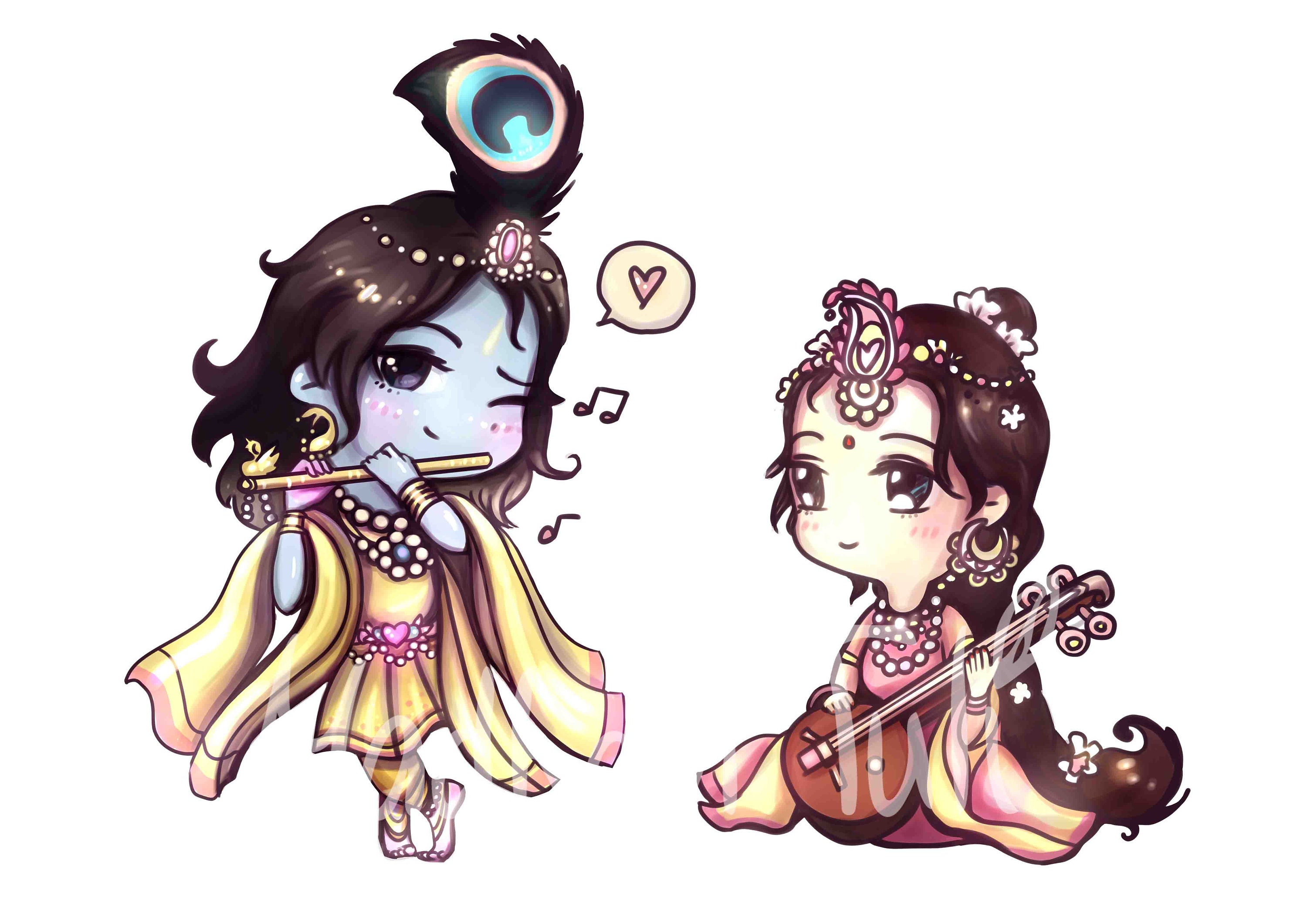 HD File cute Shri Krishna with Shri Radha, child Radha Krishna, 4k High quality wallpaper Bhakti Yoga Hindu Gift Indian Gods