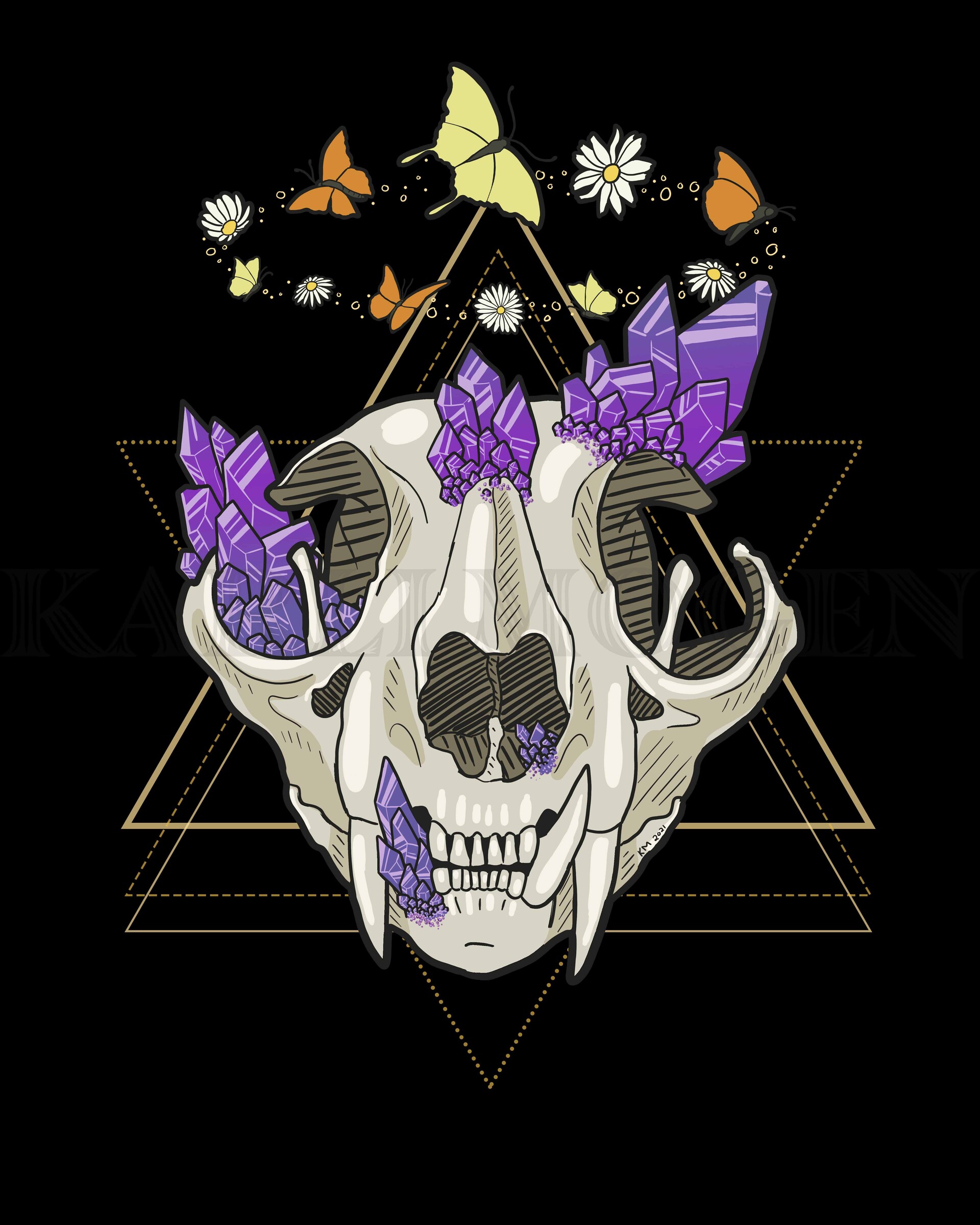 Cat Skull & Crystals