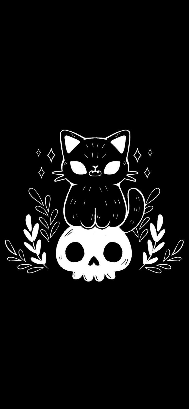 Black Cat on Skull (1440x3120), Amoledbackground. Witchy wallpaper, Cute wallpaper, Black cat art