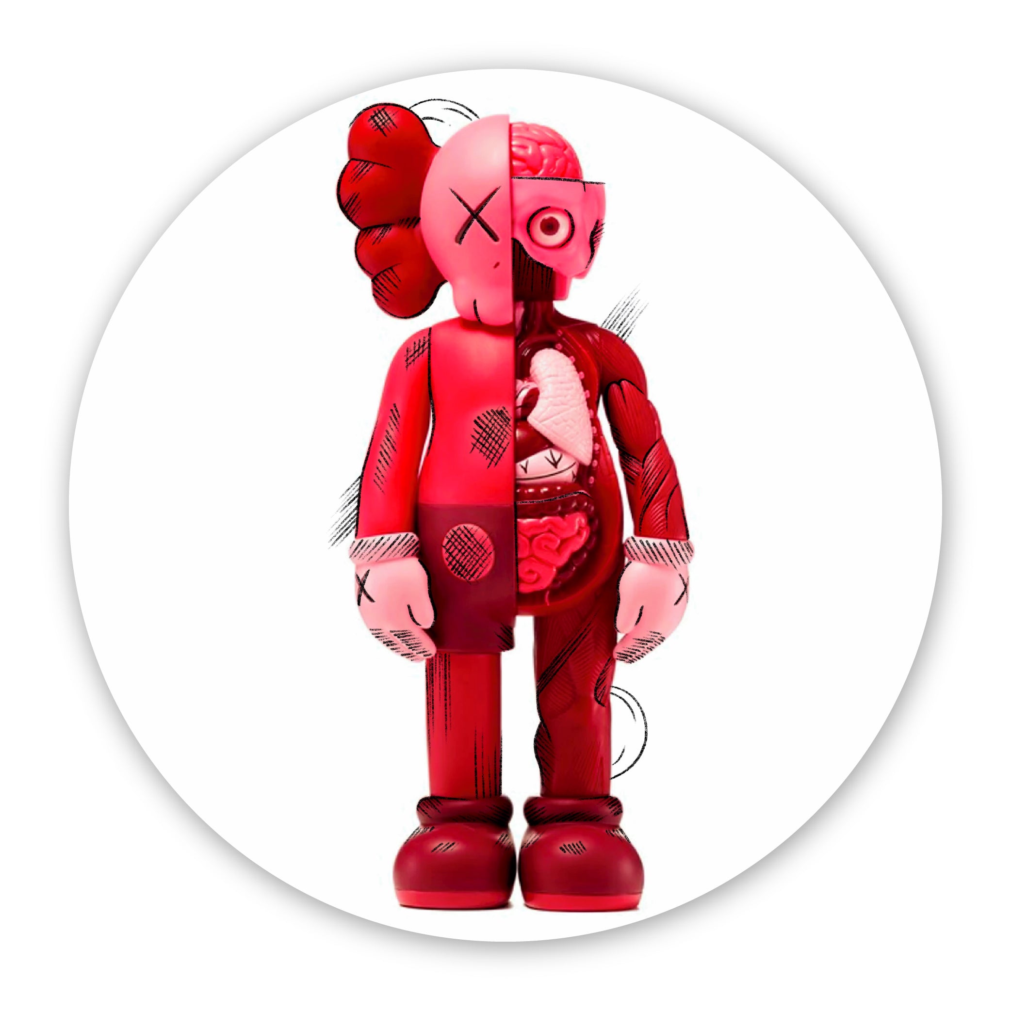 Red Kaws Inspired Circle Wall Art Print