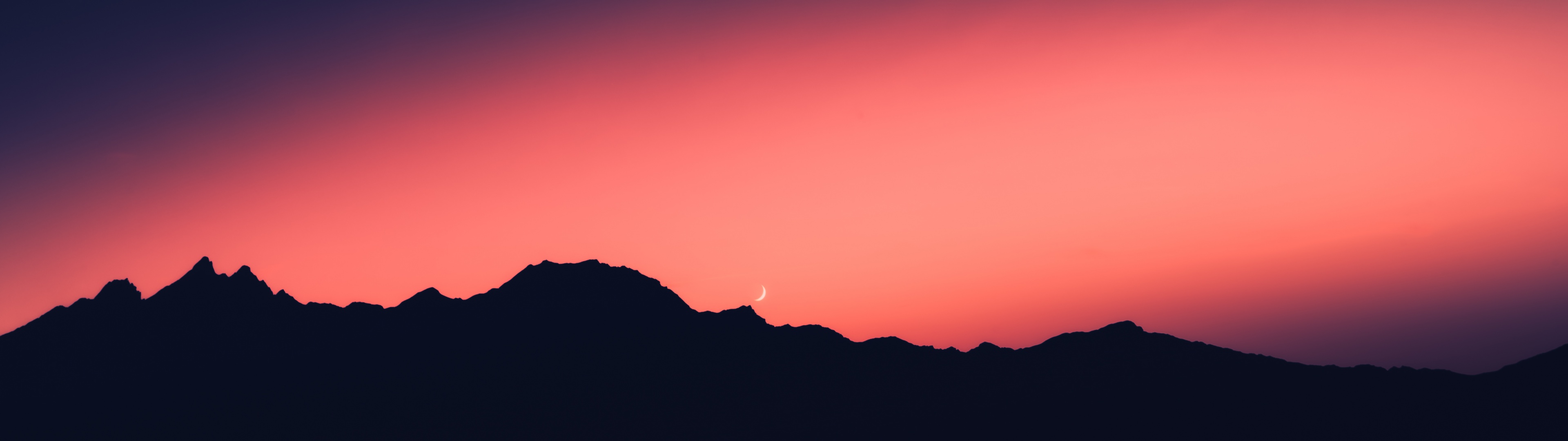 Silhouette Mountain Wallpaper 4K, Sunset, Orange sky