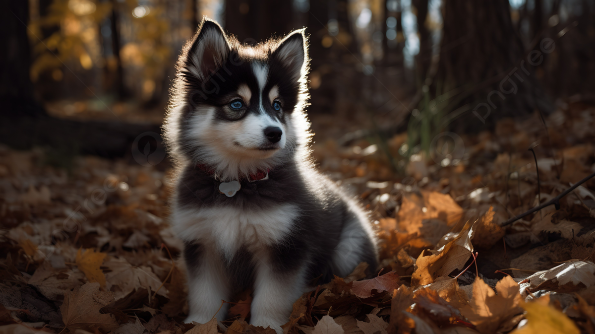 Small Husky Puppy Sitting In The Fall Leaves Background, Pomsky Picture Background Image And Wallpaper for Free Download