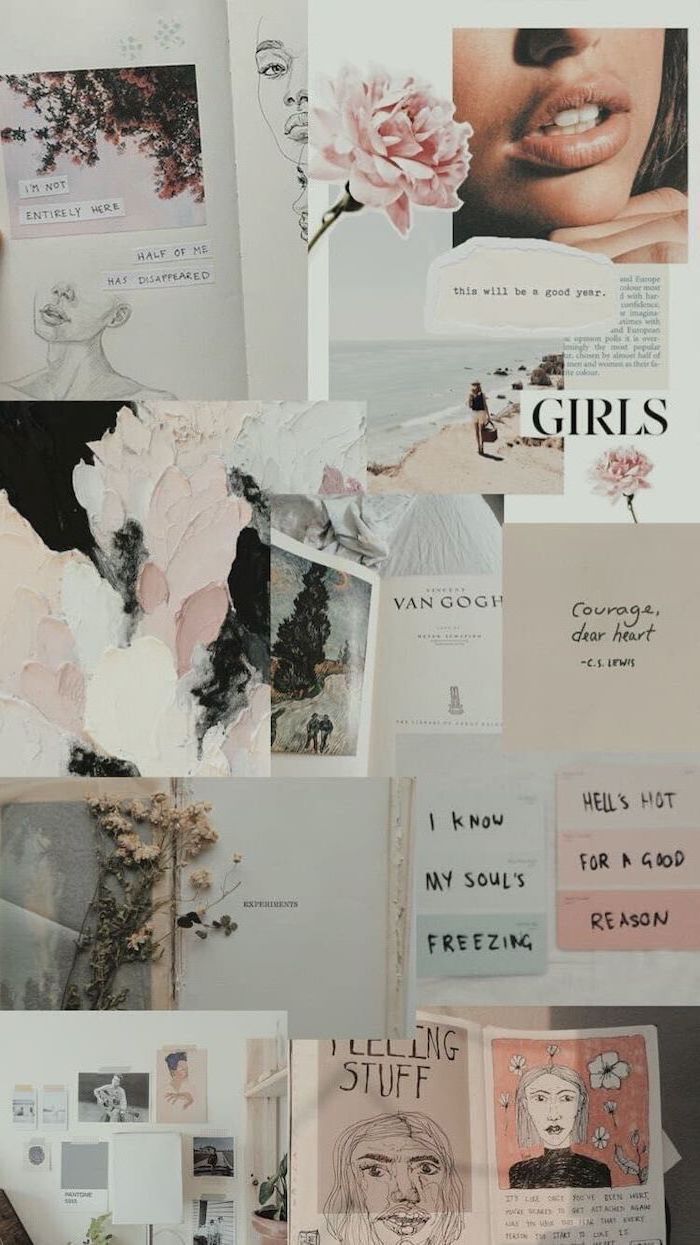 girly iphone wallpaper, vintage style, photo collage, motivational quotes. Aesthetic iphone wallpaper, iPhone wallpaper vintage, Collage background
