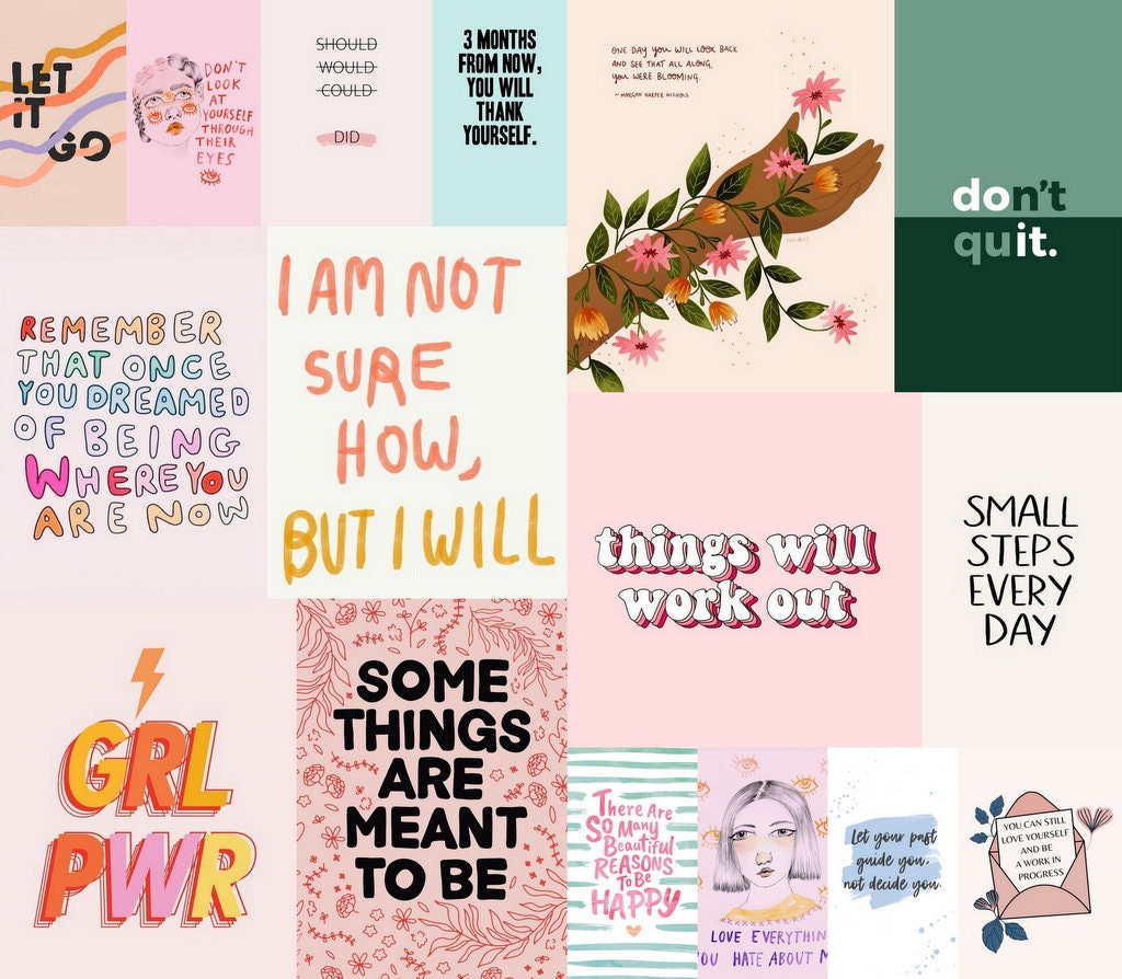 Inspirational Quotes Aesthetic Wall Collage Kit 50 Pieces