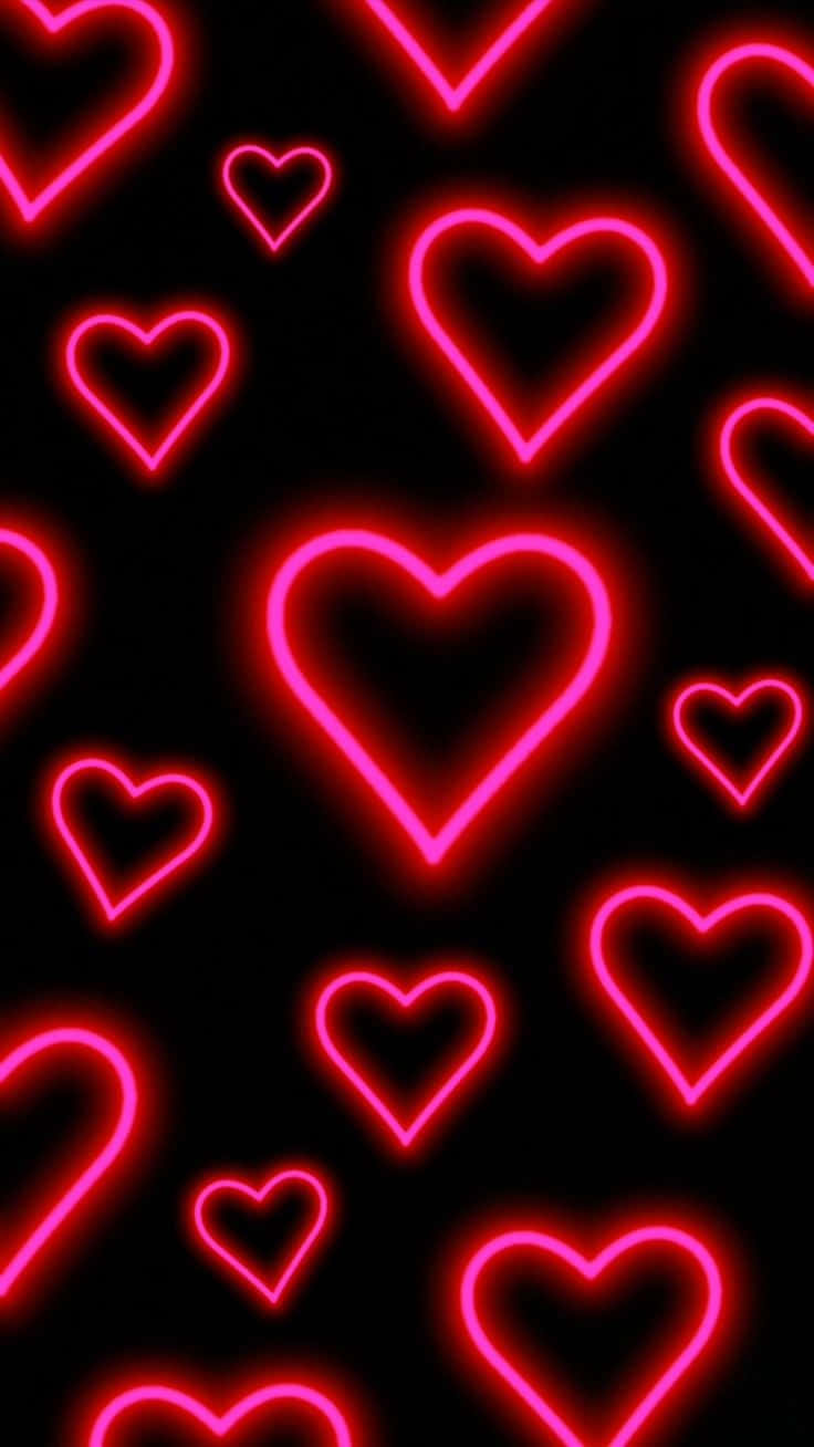 Download Lovely Hot Pink Neon Hearts Pattern Wallpaper