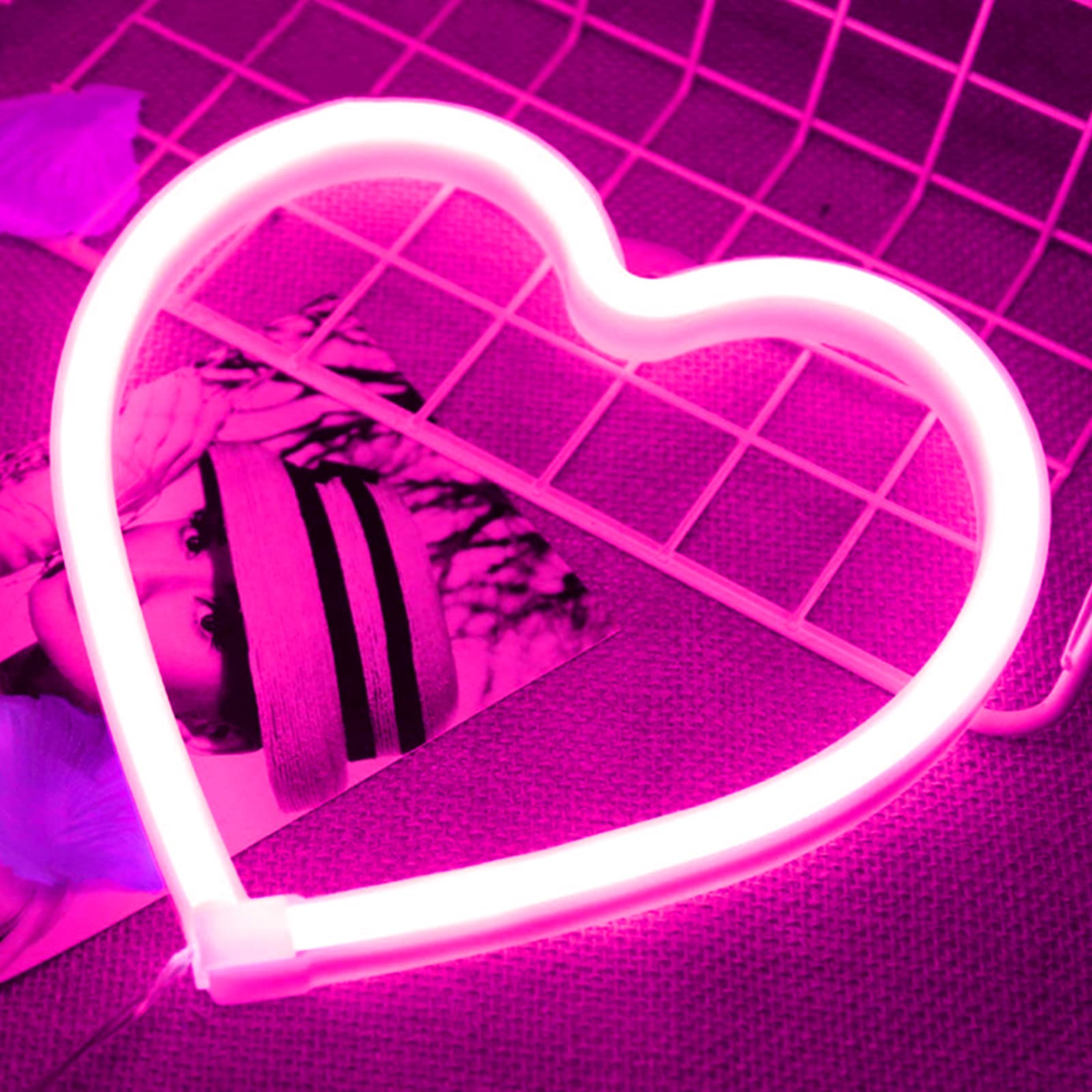 Amazon.com, Pink Heart Neon Sign, Battery Operated or USB Powered LED Neon Light for Party, Cute Valentine's Day Decor and Gift Home Decoration Lamp, Table & Wall Decoration Light, Mother's Day