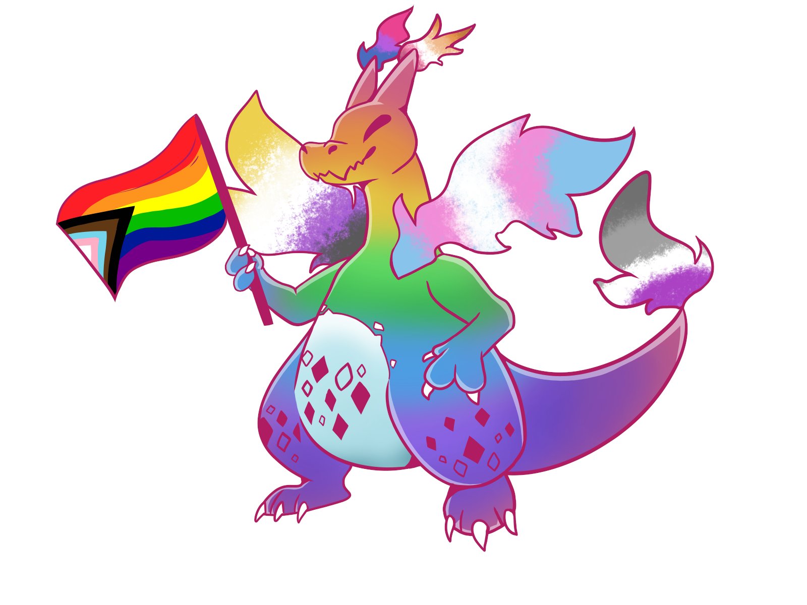 Finishing off pride month with a big rainbow charizard, a real LGBT+ icon. (Based off of the rainbow charizard vmax card) art