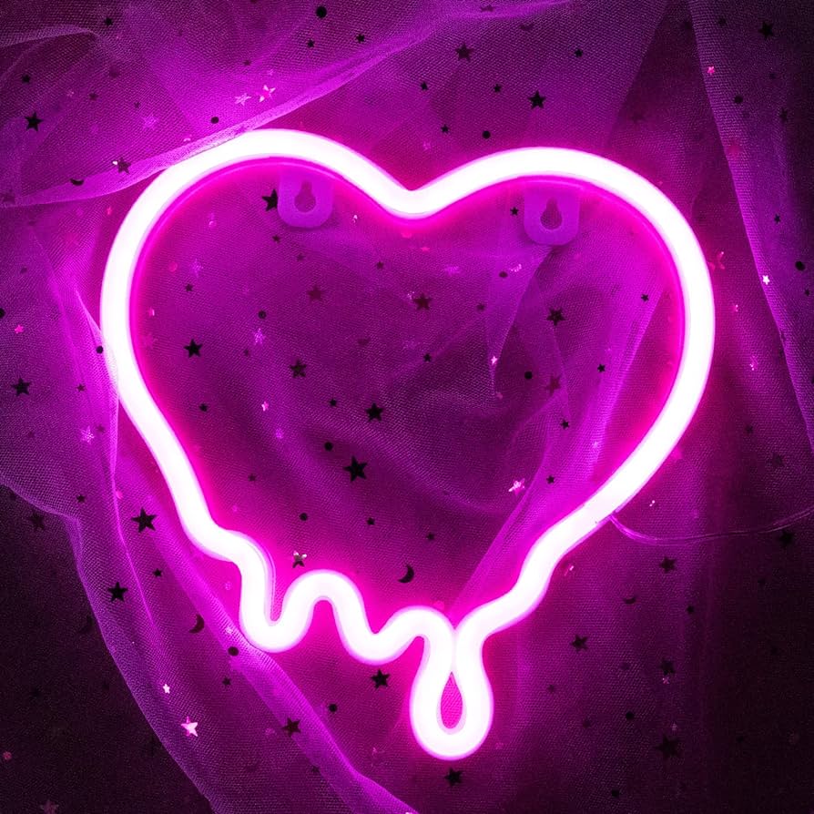 WIOSOUL Heart Neon Sign, Melting Heart Pink Neon Light For Wall Decor Melt Heart LED Sign USB Battery Powered Night Light Lamp For Bedroom Wedding Bar Party(8.7 * 8.7 Inches)