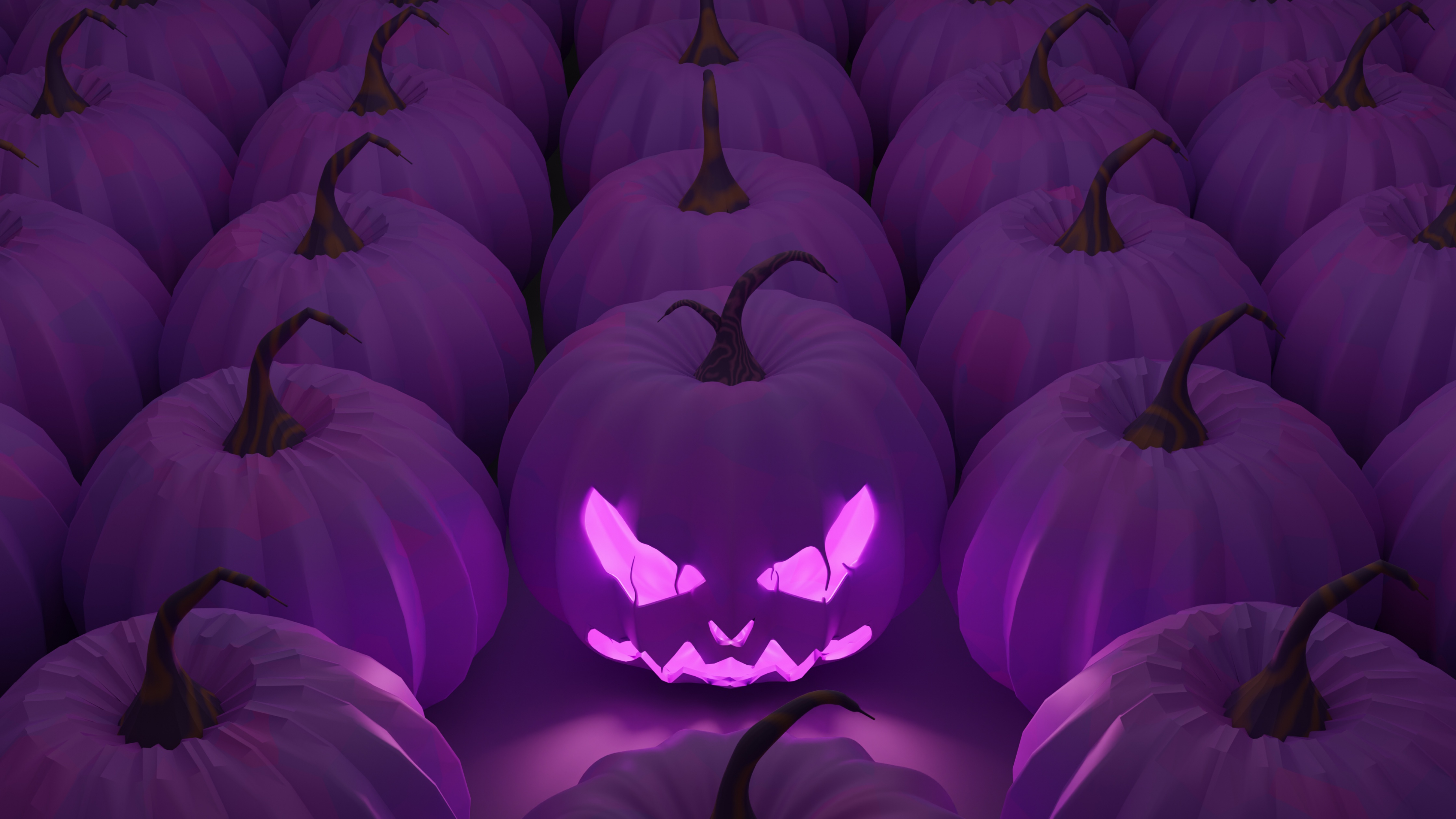 Halloween Pumpkin Wallpaper 4K, Purple pumpkins, Scary