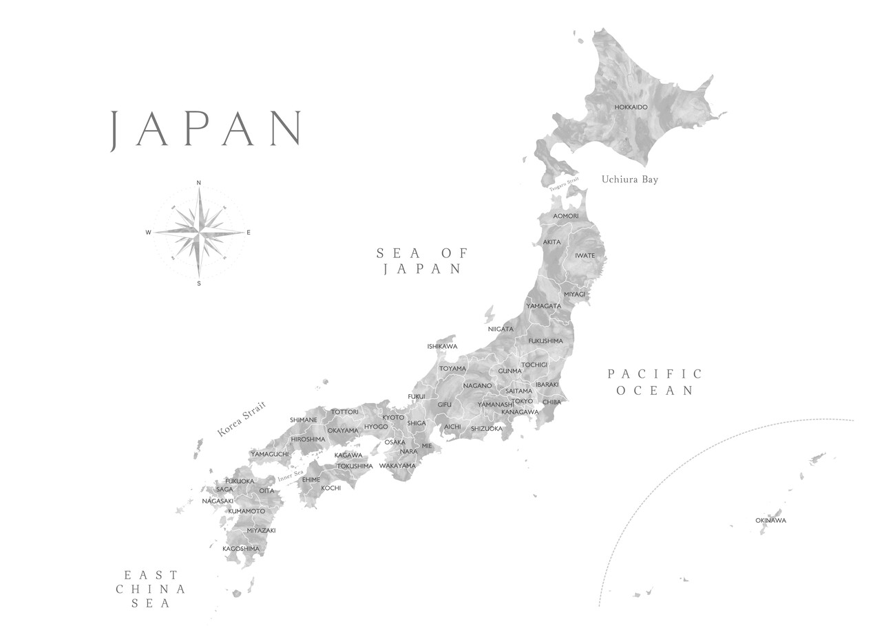 Map of Japan in gray watercolor Wall Mural