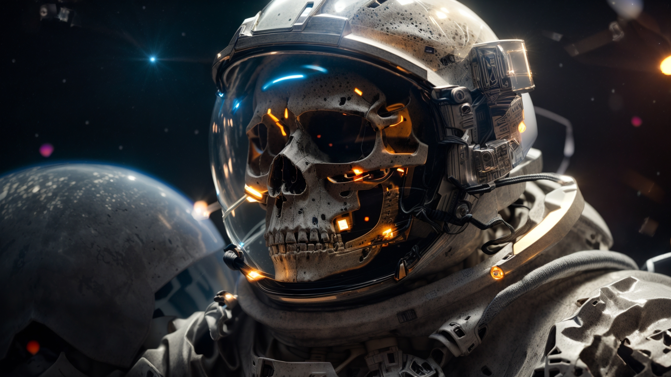 Skeleton in astronaut spacesuit