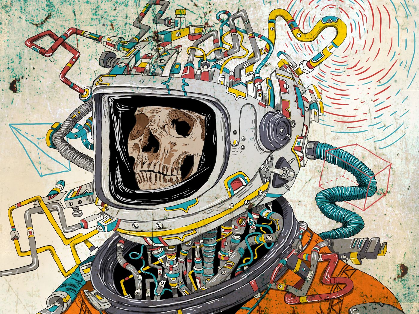 Download wallpaper 1400x1050 skull, space suit, art, astronaut, surreal standard 4:3 HD background
