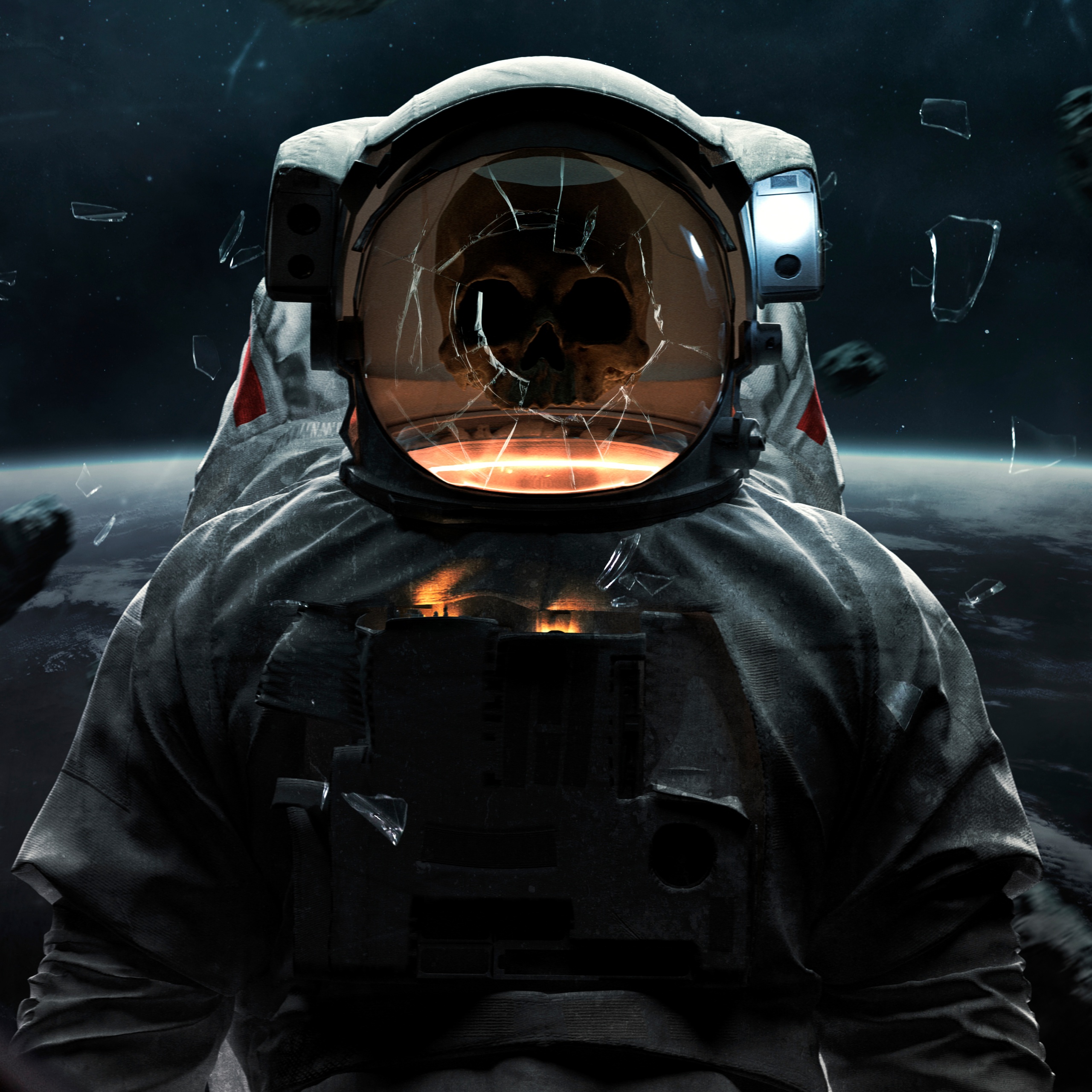Ghost Wallpaper 4K, Skull, Astronaut, Space suit