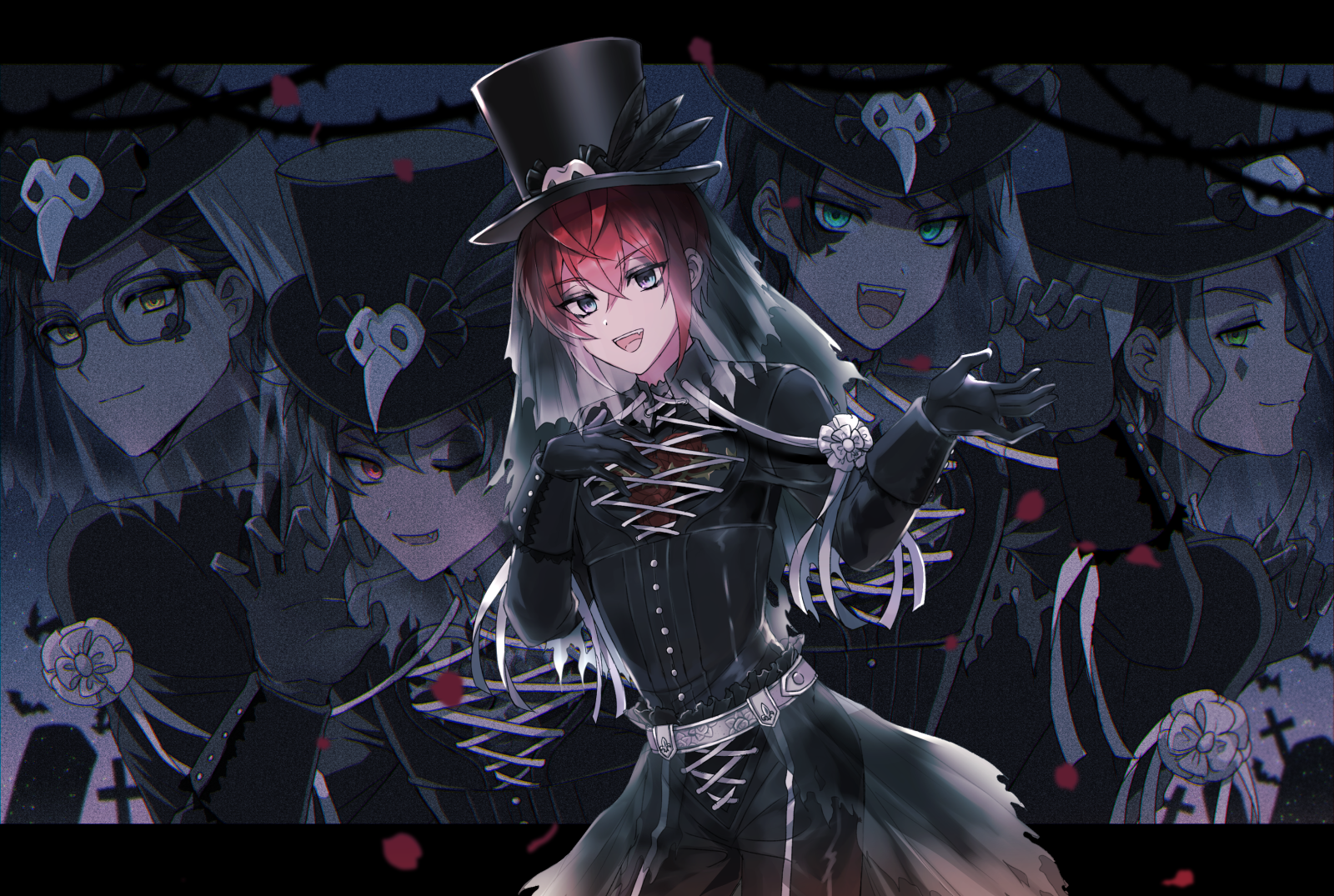 riddle rosehearts, ace trappola, deuce spade, trey clover, and cater diamond (twisted wonderland) drawn by ari_(bleum)