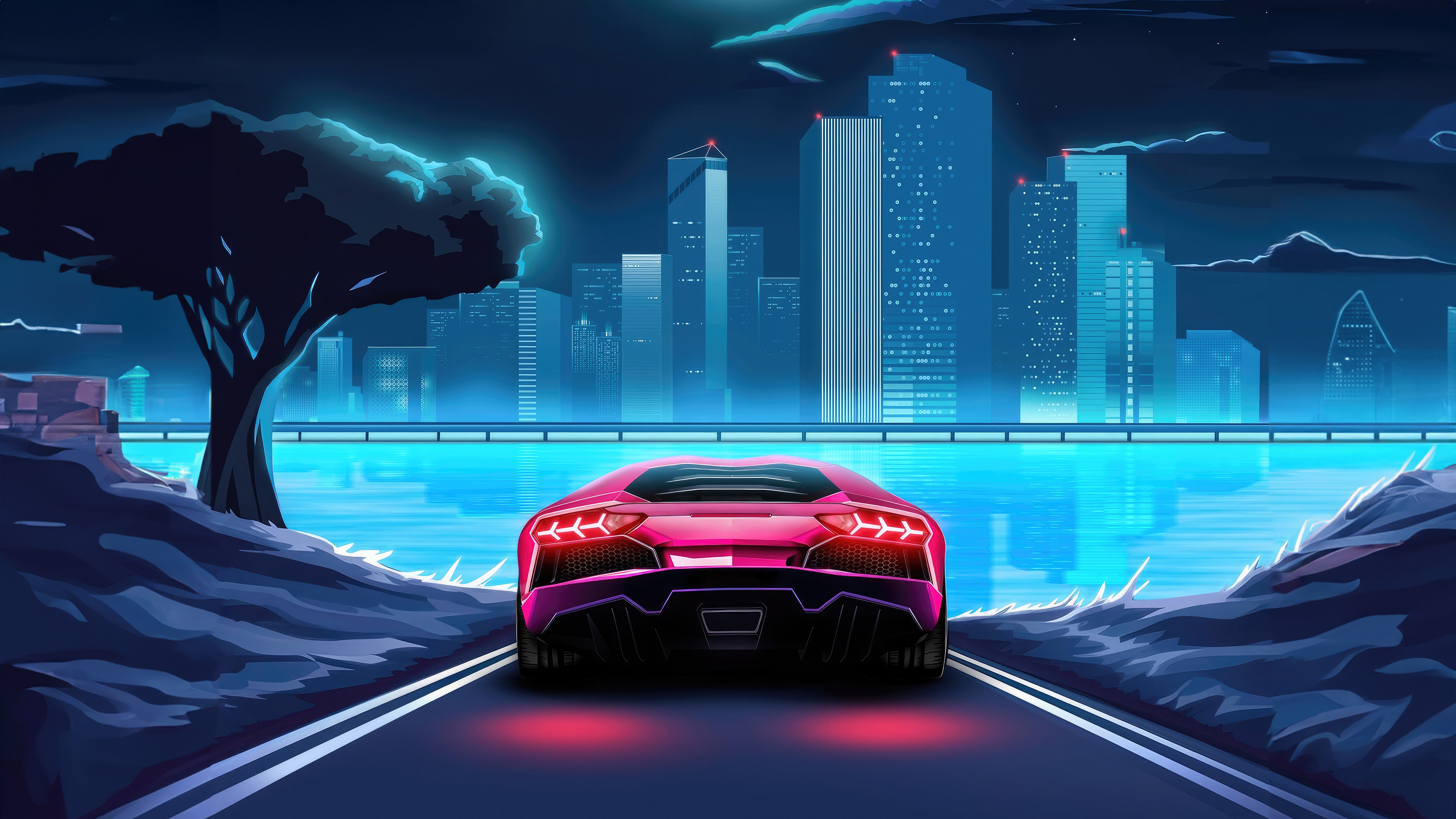 Miami Midnight Dreams Lamborghini Radiance In The Night, HD Artist, 4k Wallpaper, Image, Background, Photo and Picture