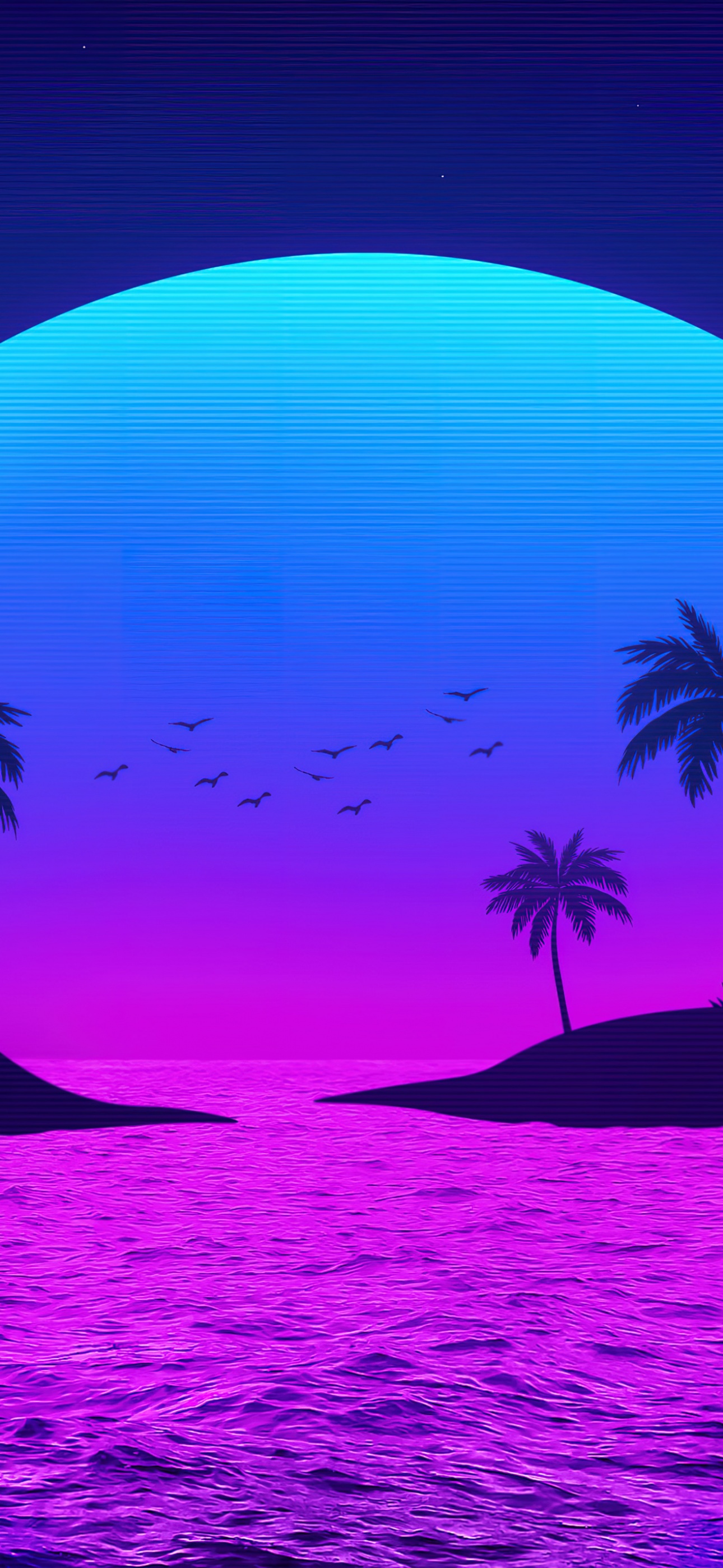 Tropical Wallpaper 4K, Islands, Palm trees, Sunset, Neon