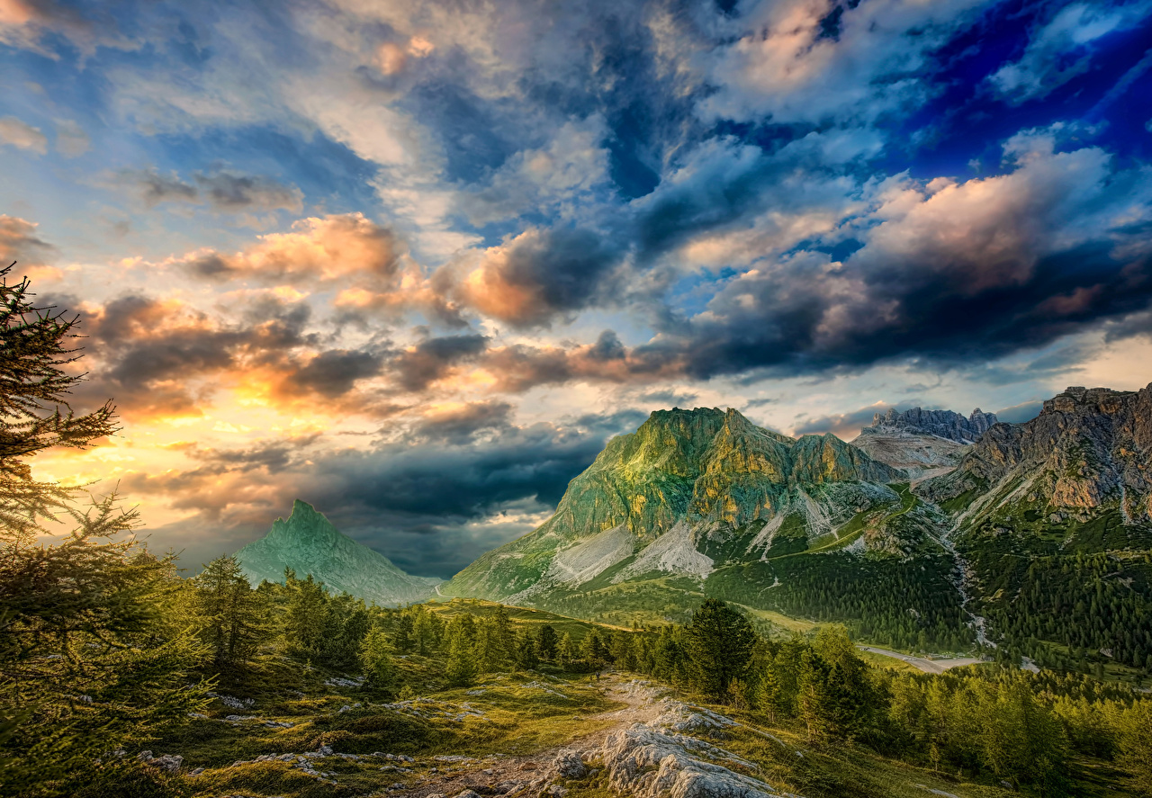 Desktop Wallpaper Alps Italy Dolomites HDR Nature Mountains Sky